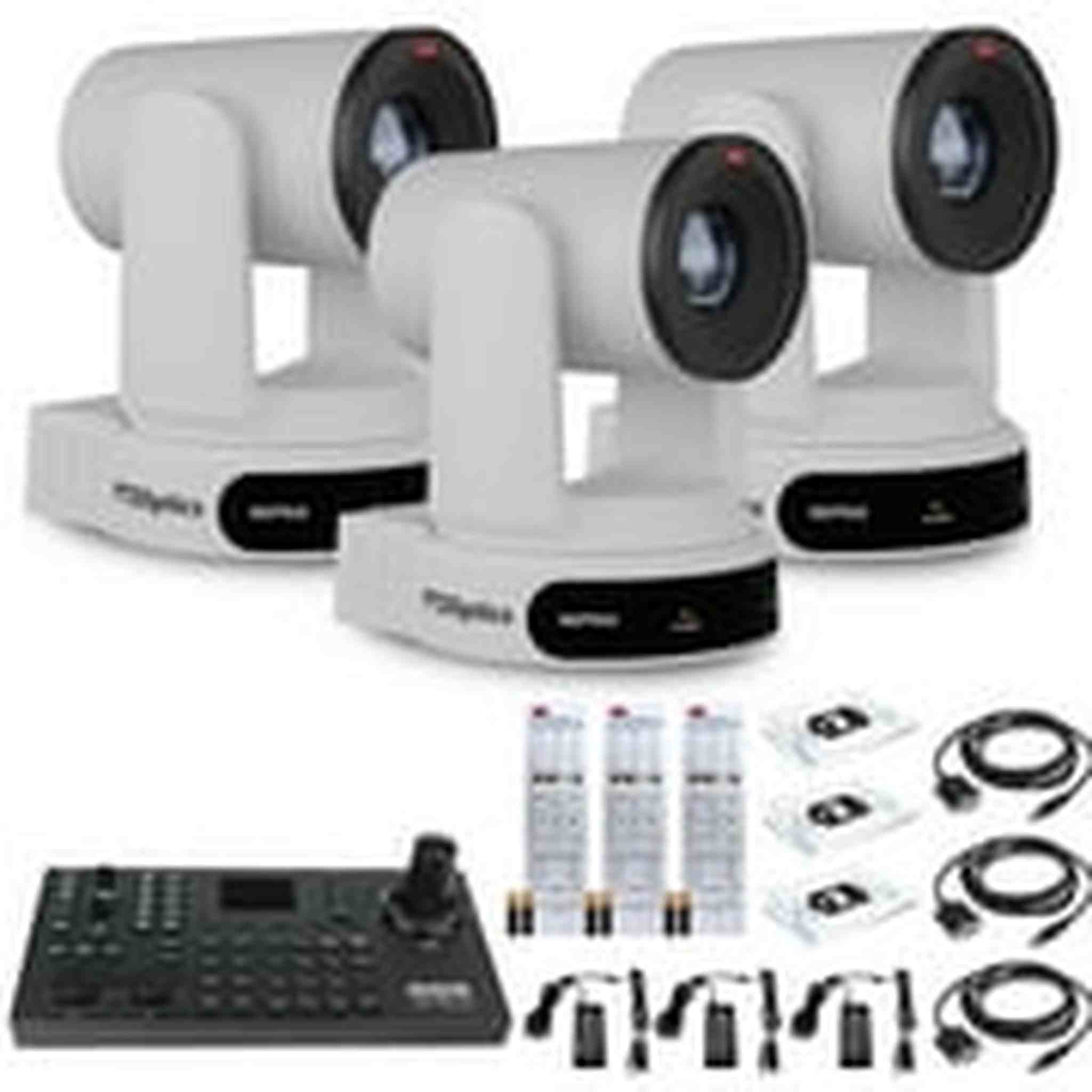 3 x PTZOptics Move 4K PTZ Camera with 30x Zoom White PT30X-4K-WH-G3 + SuperJoy PTZ Controller PTZOptics
