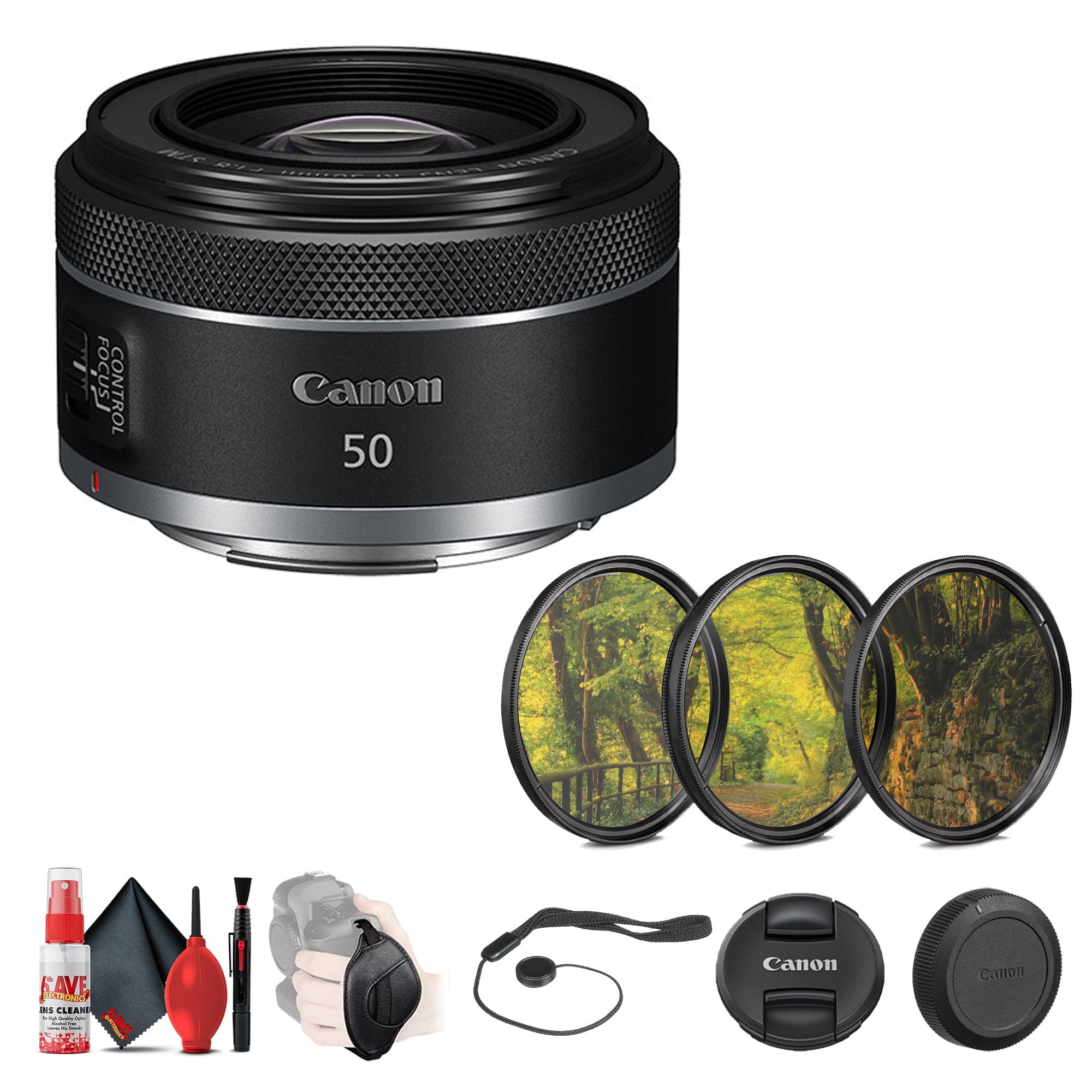 Canon RF 50mm f/1.8 STM Lens + 3-Piece Filter Set + More