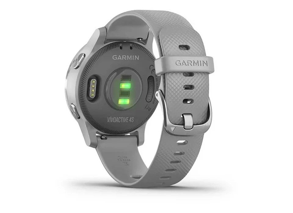 Garmin vivoactive 4S, Smaller-Sized GPS Smartwatch, Features Music, Body Energy Monitoring, Animated Workouts, Pulse Ox Sensors and More, Silver with Gray Band