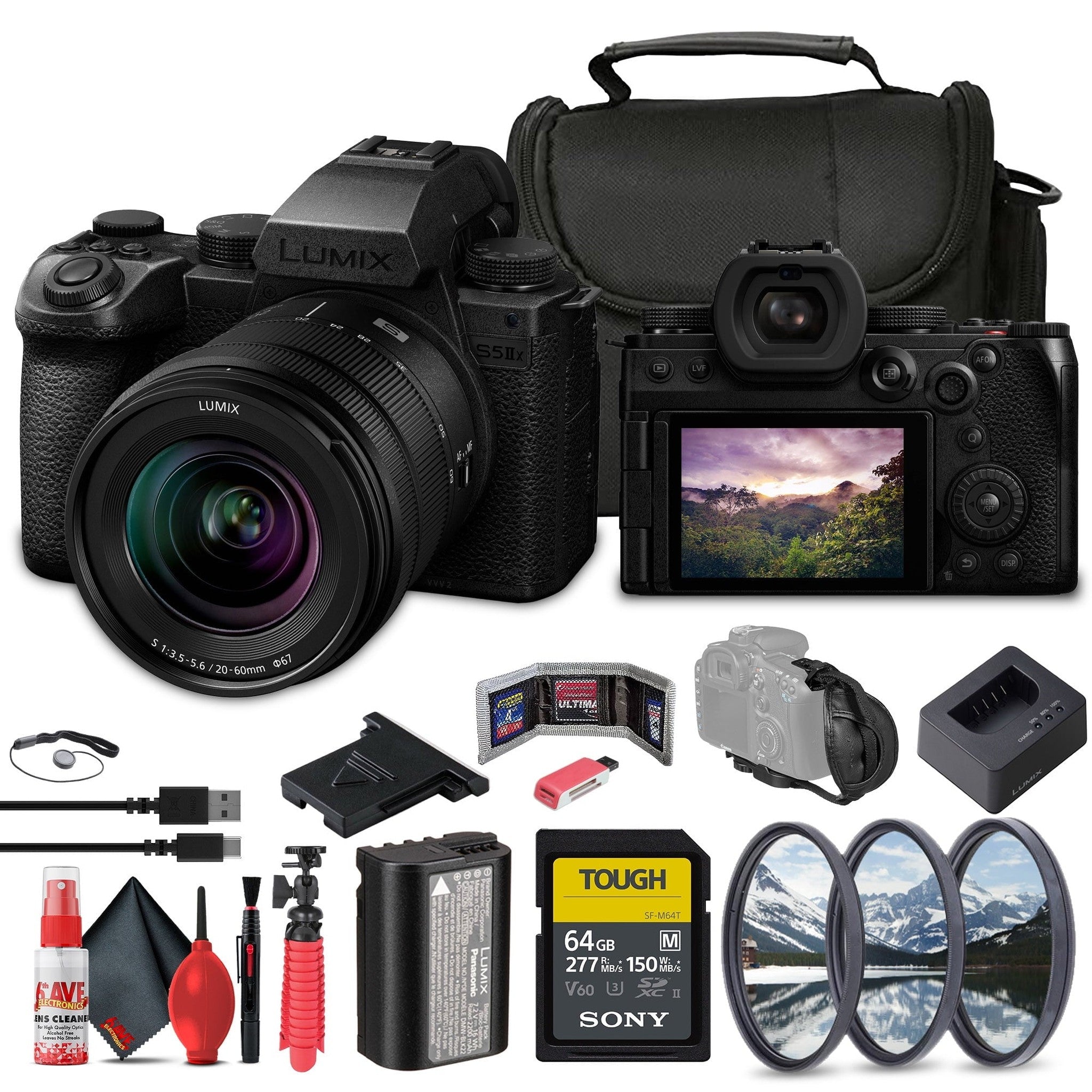 Panasonic Lumix S5 IIX Mirrorless Camera with 20-60mm Lens + 64GB Memory Card + More