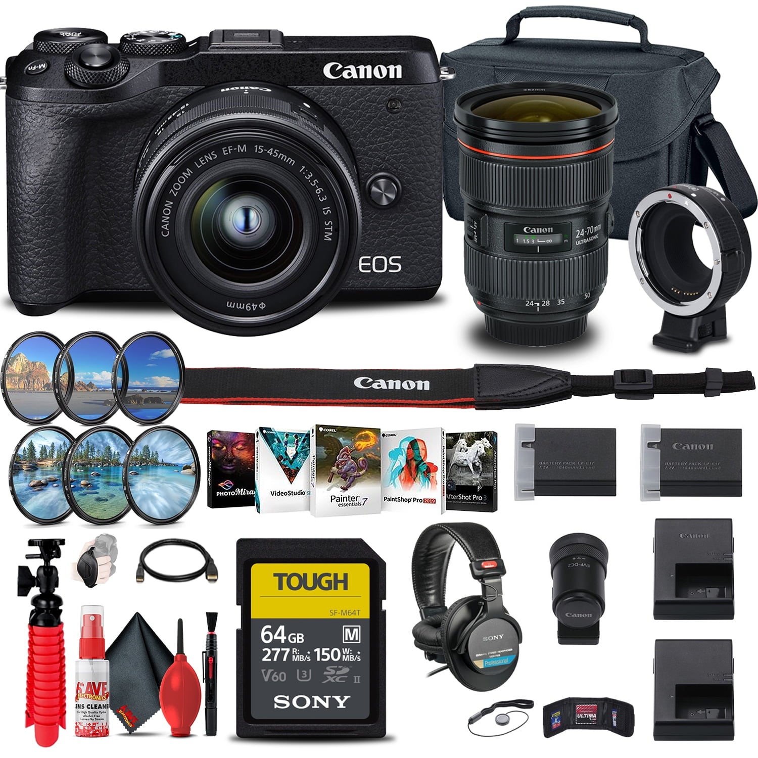 Canon EOS M6 Mark II Mirrorless Camera with 15-45mm Lens and EVF-DC2 Ultimate Sound Bundle