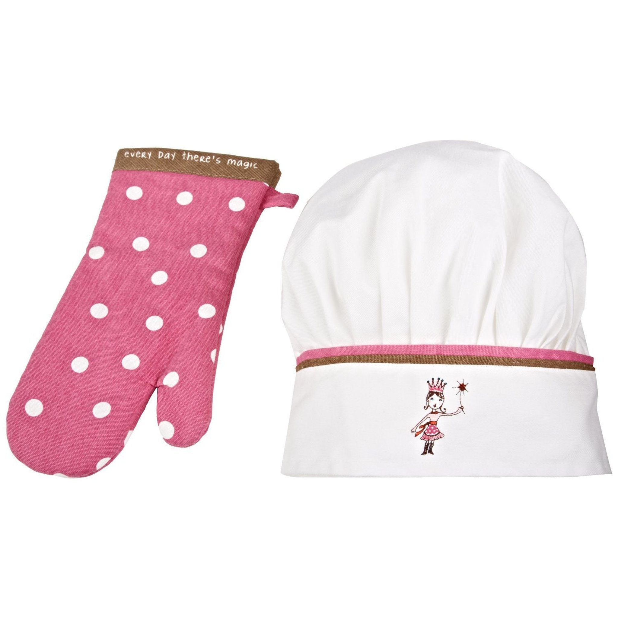 MUkitchen MiniMu Kids 3-Piece Cotton Chef Set with Apron, Hat and Mitt, Princess