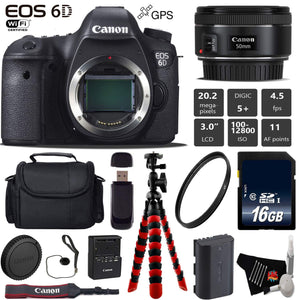 Canon EOS 6D DSLR Camera with 50mm f/1.8 STM Lens + Wireless Remote + UV Protection Filter + Case + Wrist Strap + Tripod