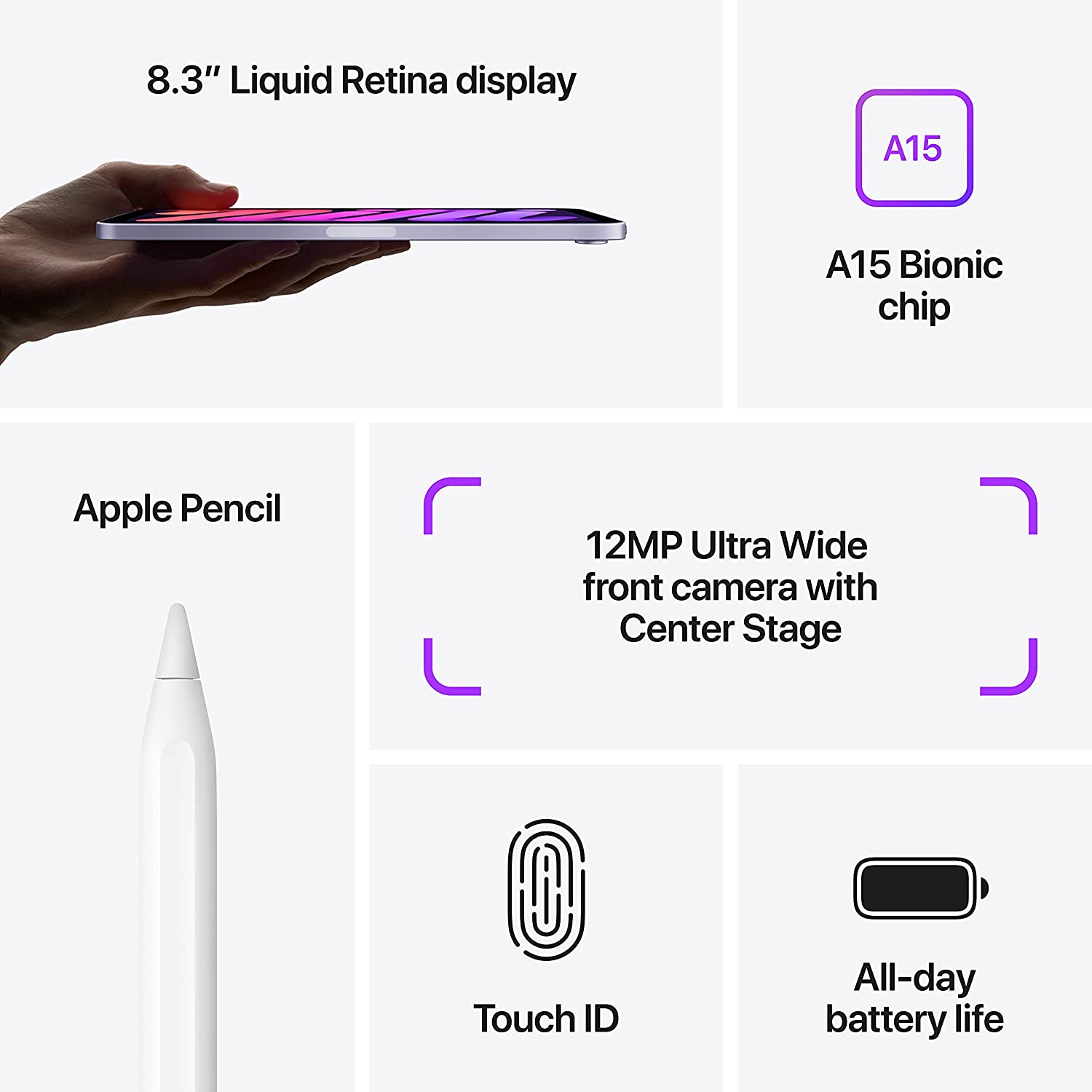 Apple iPad Mini 6 (64GB, Wi-Fi, Purple) Bundle with Purple Paisley Sleeve