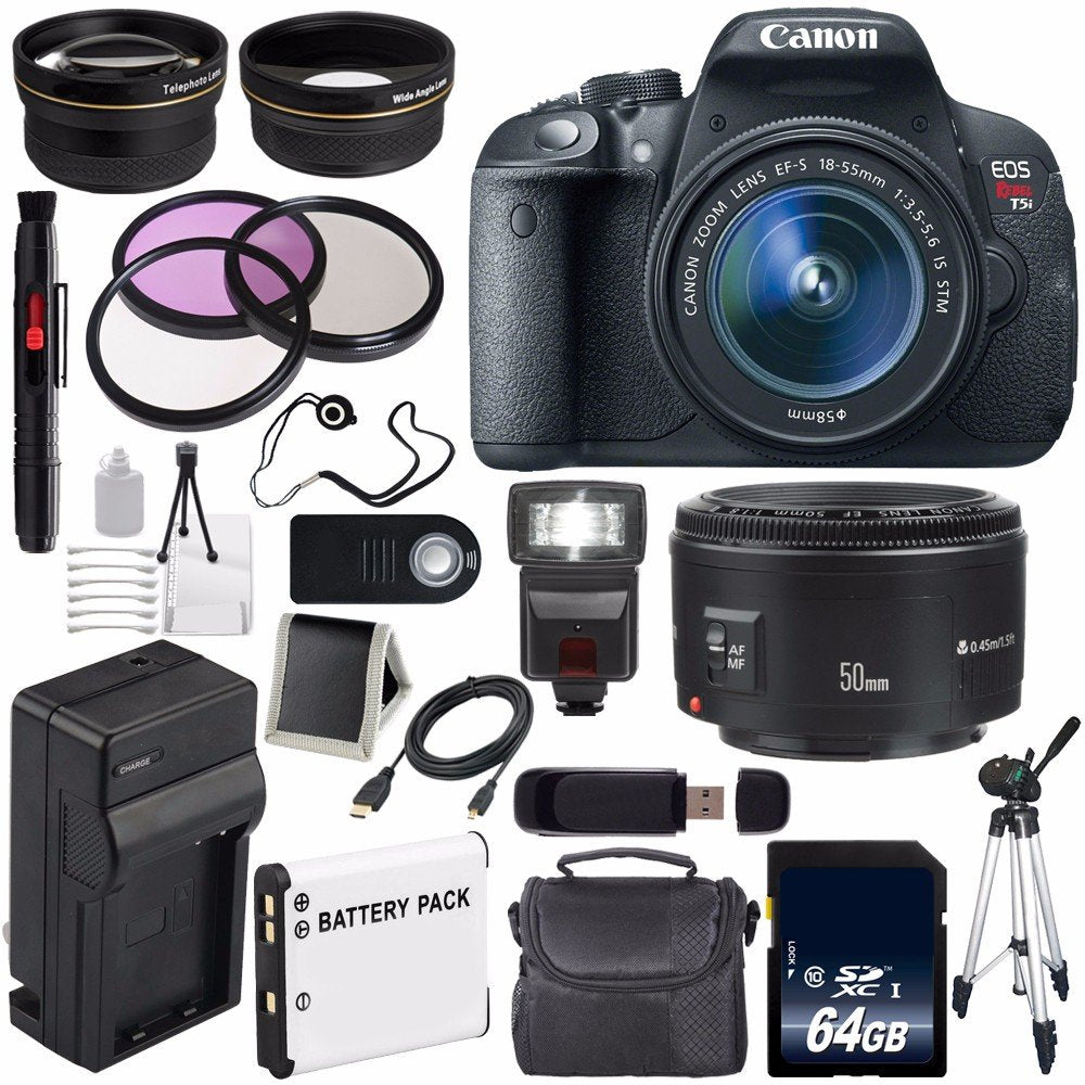 6Ave Canon EOS Rebel T5i 18 MP CMOS Digital SLR Camera w/EF-S 18-55mm Lens International Version (no Warranty) + Canon E