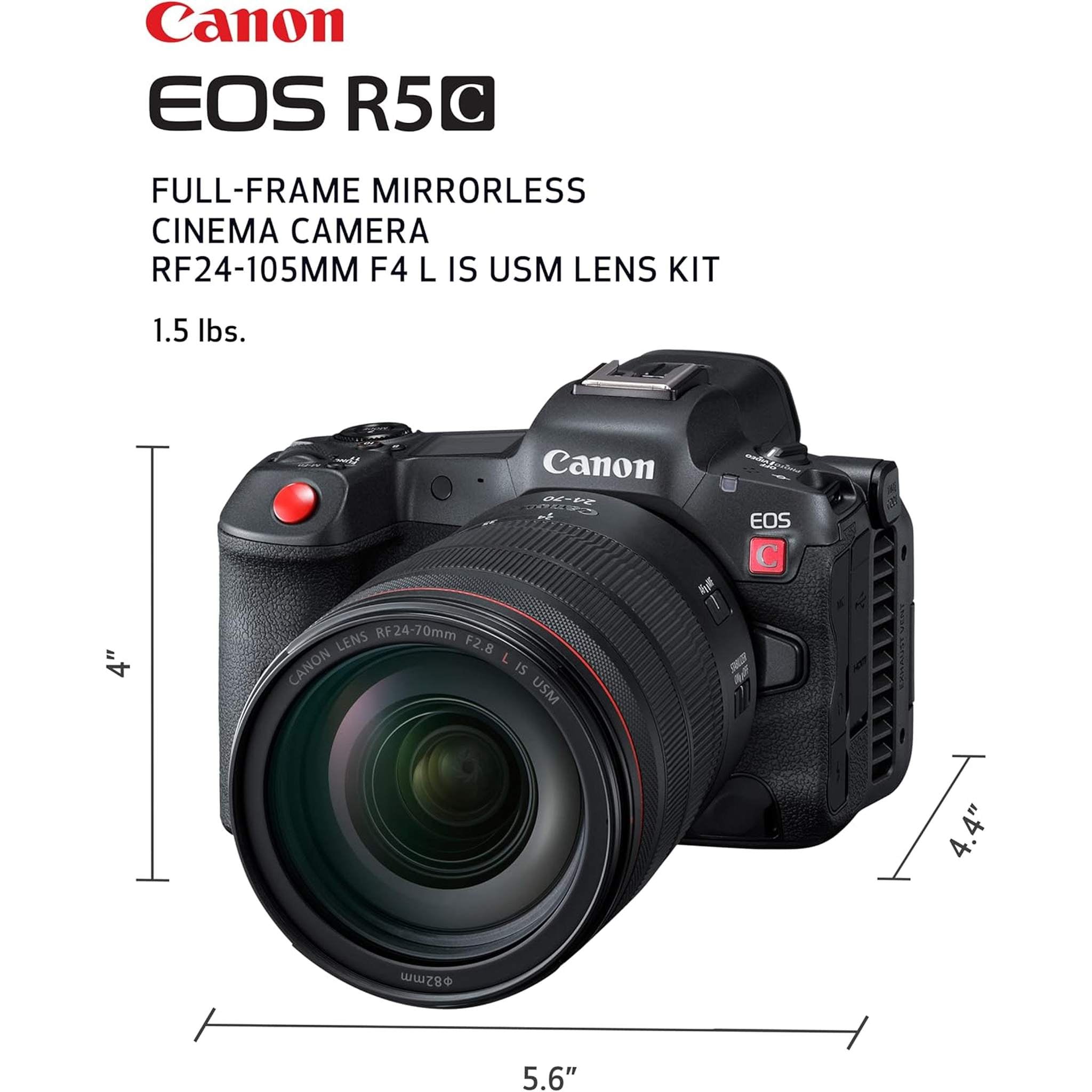 Canon EOS R5 C Mirrorless Digital Cinema Camera + RF 24-105mm F4 L is USM Lens Kit Canon