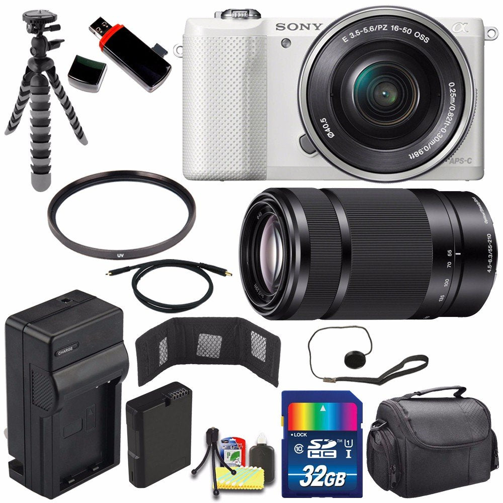 Sony Alpha a5000 Mirrorless Digital Camera with 16-50mm Lens (White) + Sony E 55-210mm f/4.5-6.3 OSS E-Mount Lens 32GB B