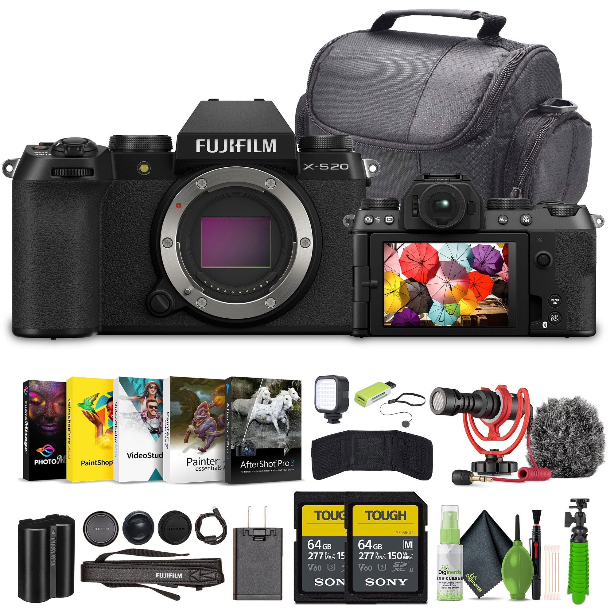 Fujifilm X-S20 Professional Compact Digital Mirrorless Camera Body Bundle Black