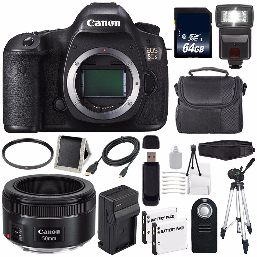 Canon EOS 5DS DSLR Camera (International Model) 0581C002 + Canon EF 50mm f/1.8 STM Lens + LP-E6 Battery Deluxe Bundle