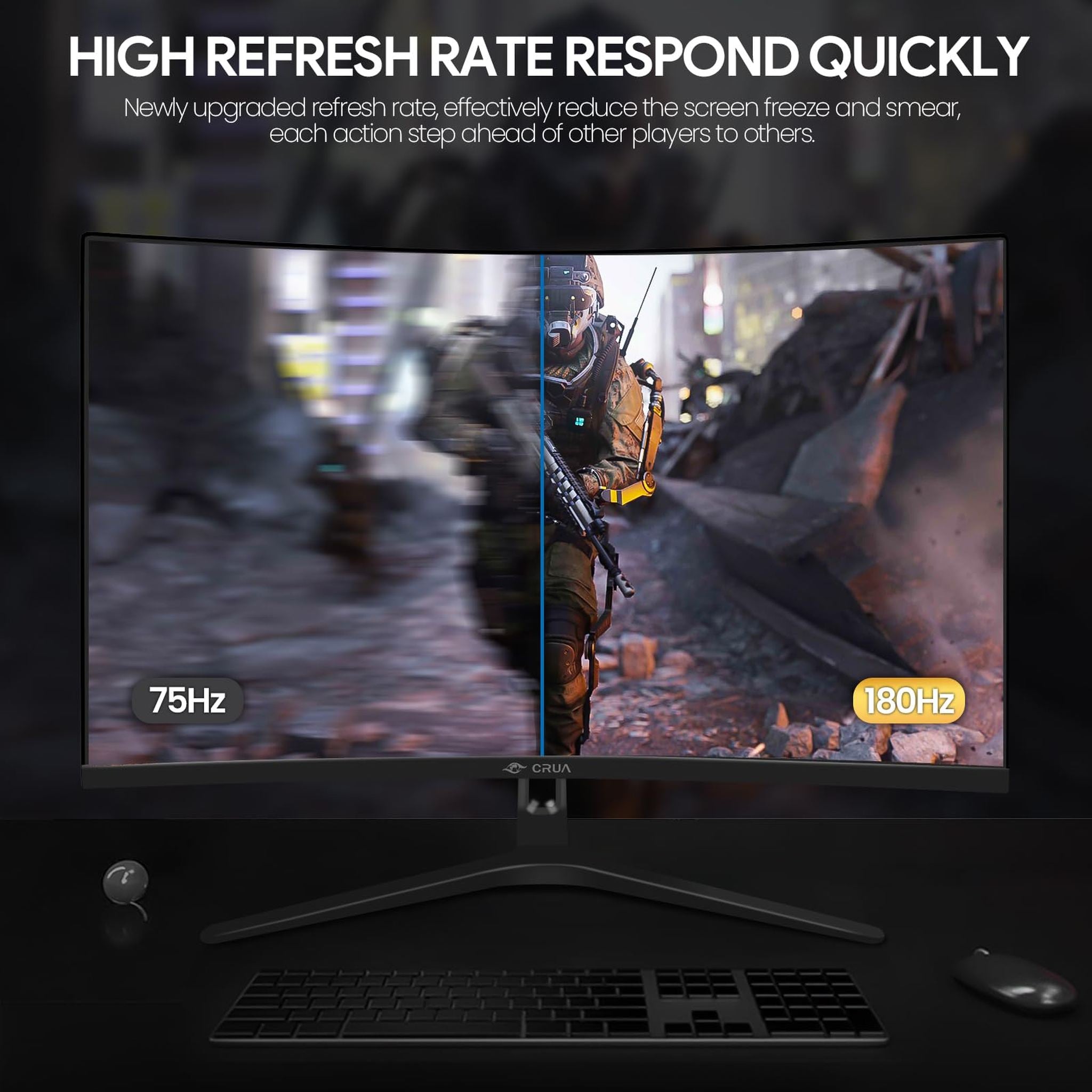 CRUA 27" Curved Gaming Monitor, FHD 1920x1080P, 144Hz/180Hz Computer Monitor, 1800R VA Screen, 120% sRGB, AMD FreeSync, HDMI & DP, Wall Mount Install- Black CRUA