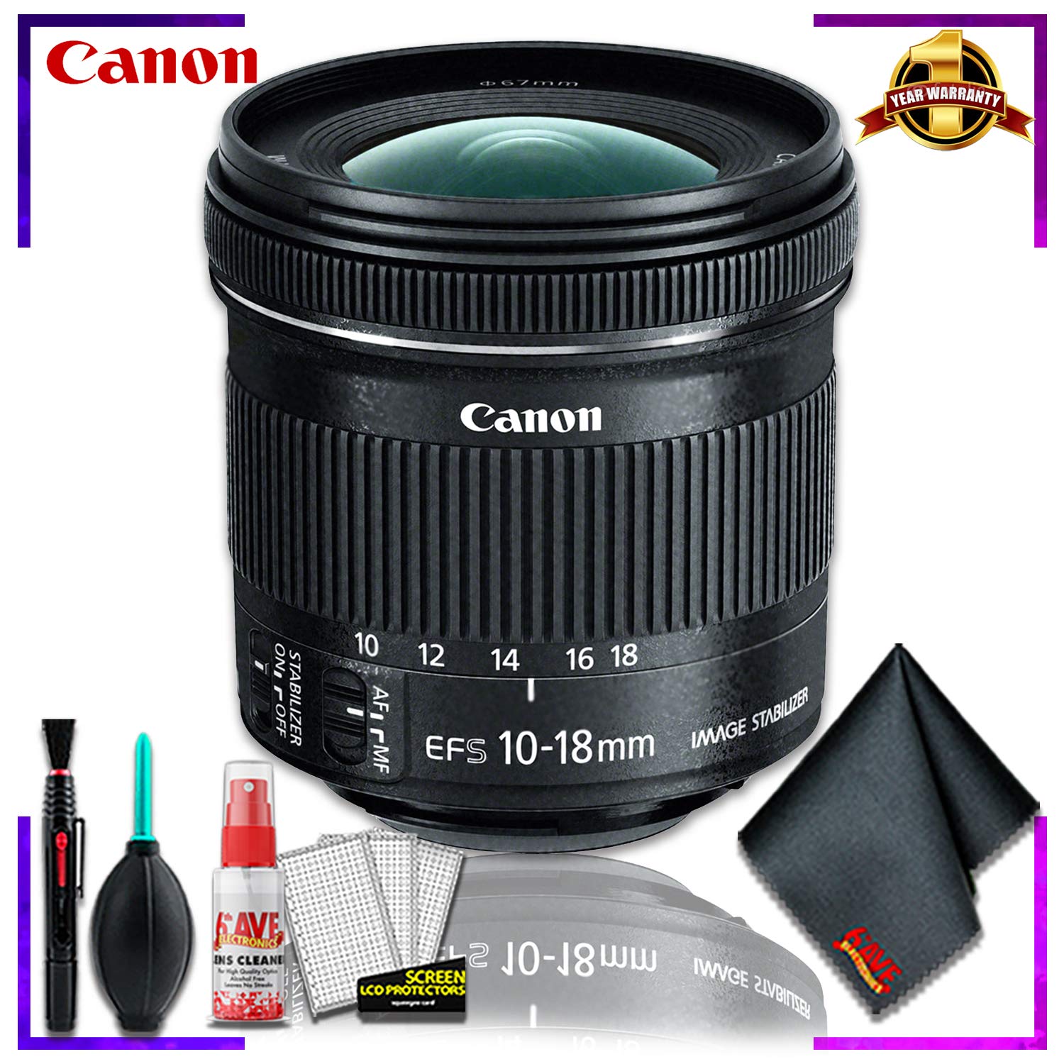Canon EF-S 10-18mm f.4.5-5.6 is STM Lens International Model + Cleaning Kit