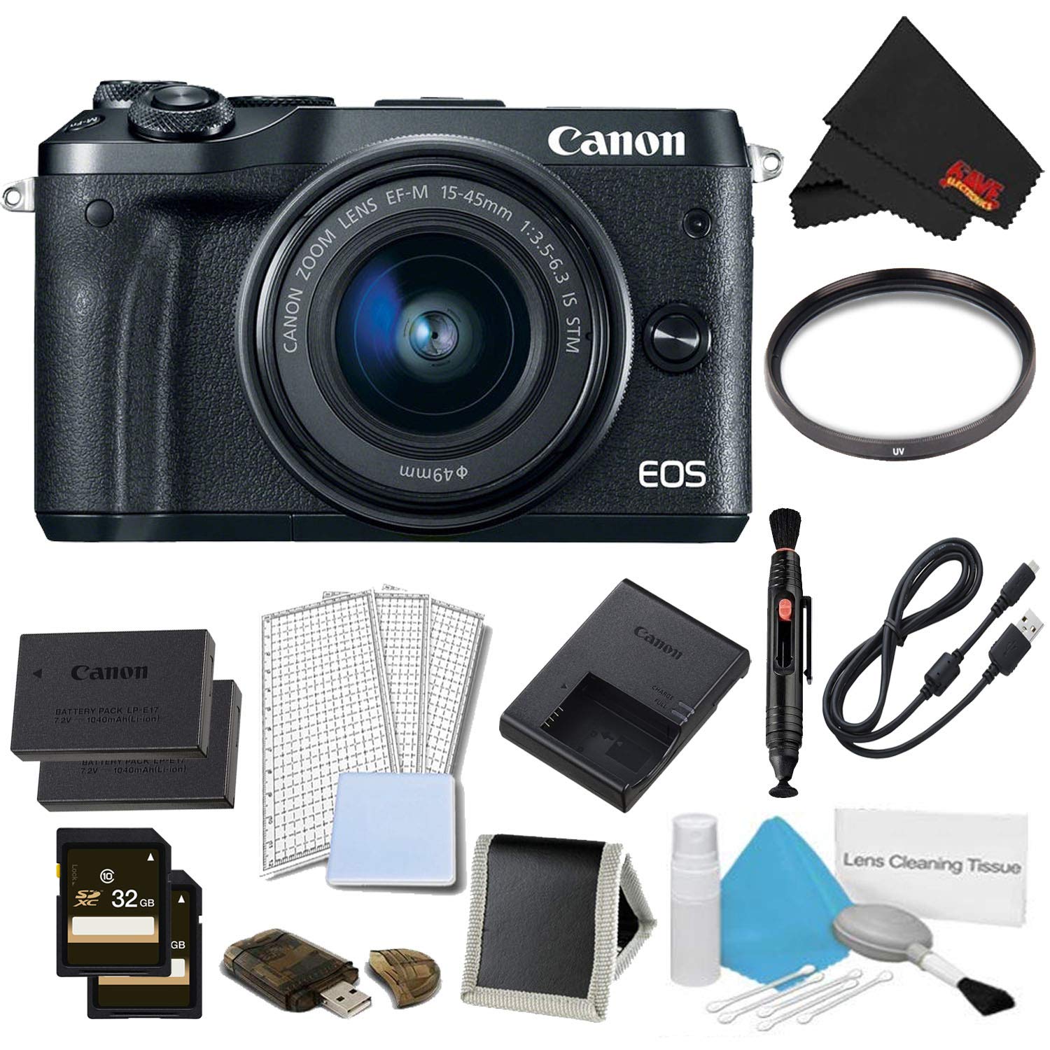 Canon EOS M6 Mirrorless Digital Camera with 15-45mm Lens Black Pro Bundle - International Model