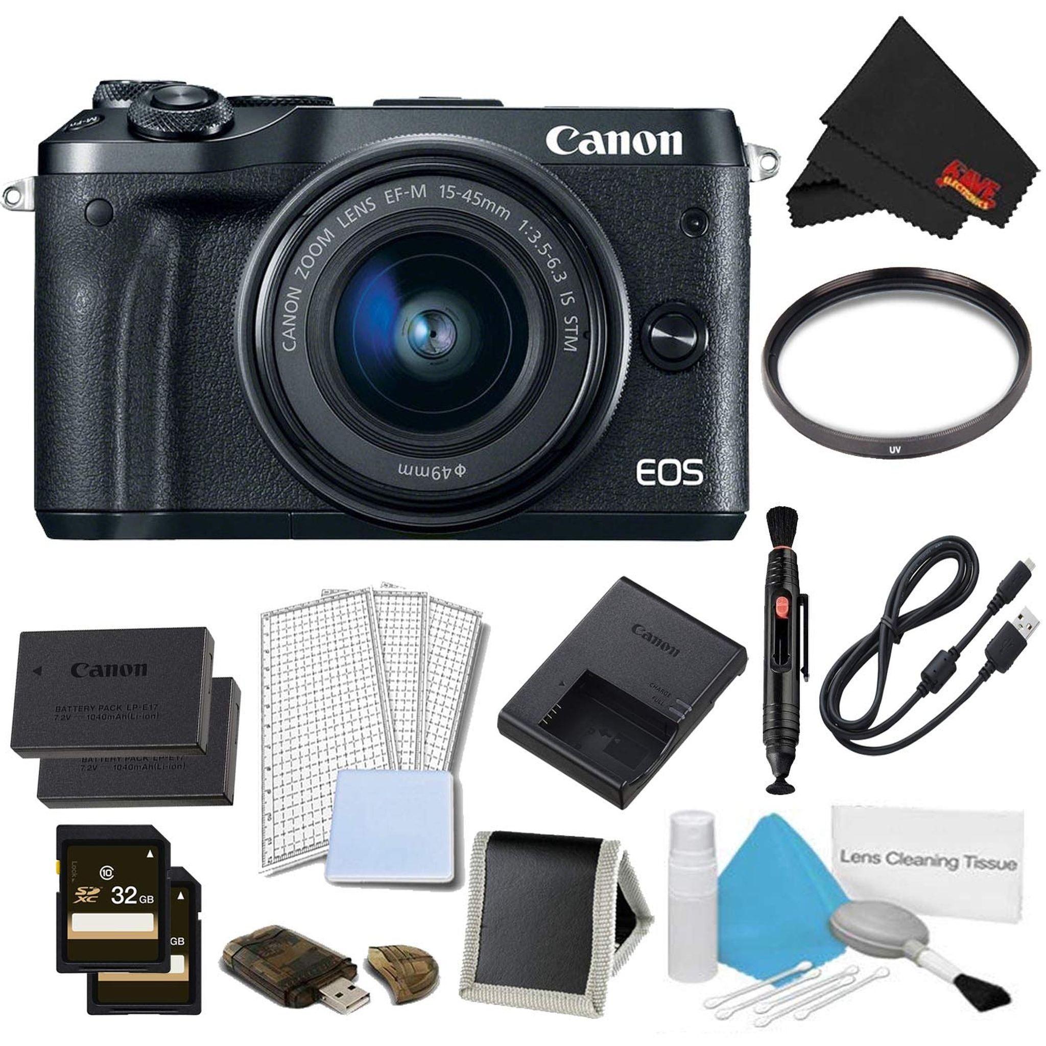 Canon EOS M6 Mirrorless Digital Camera with 15-45mm Lens Black Pro Bundle - International Model Canon