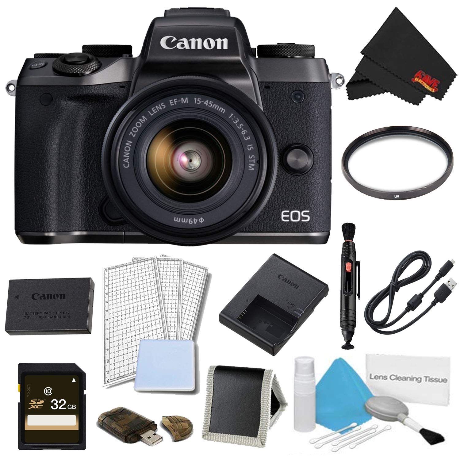 Canon EOS M5 Mirrorless Digital Camera with 15-45mm Lens Advanced Bundle - International Model