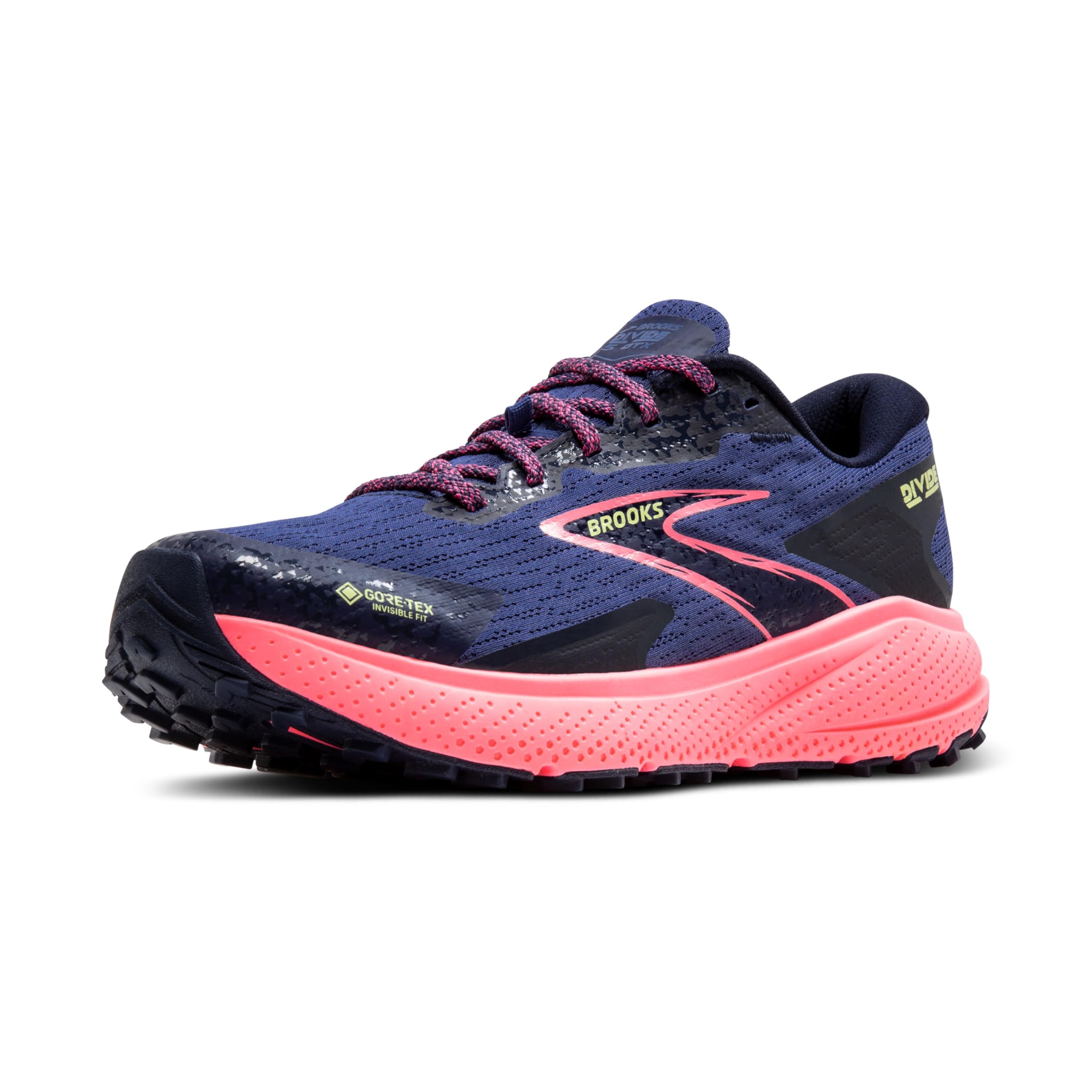 Brooks Women’s Divide 5 GTX Waterproof Trail Running Shoe - Grey Blue/Pink/Lime - 8.5 Medium