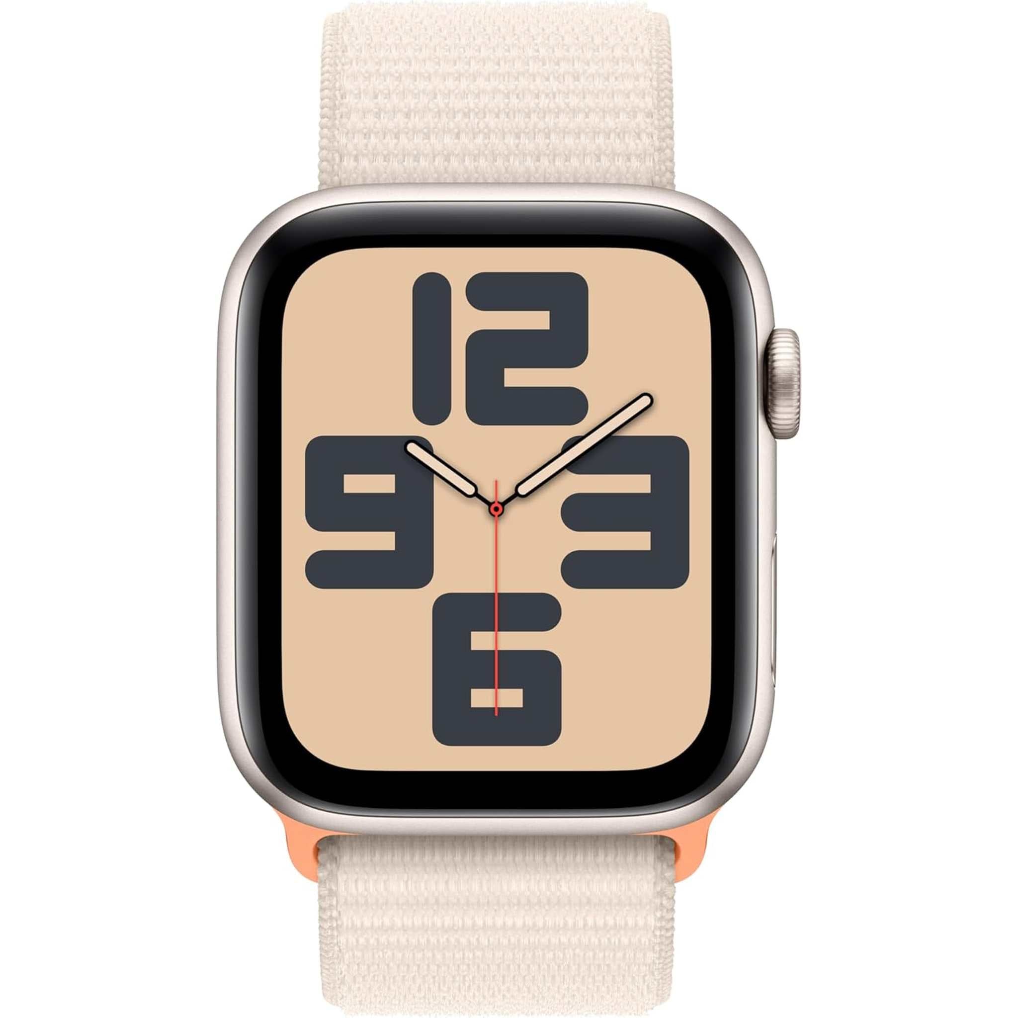 Apple Watch SE 2nd Gen GPS 44mm Smartwatch with Starlight Aluminum Case with Starlight Sport Loop. Fitness & Sleep Tracker, Crash Detection, Heart Rate Monitor, Carbon Neutral - Reconditioned Apple
