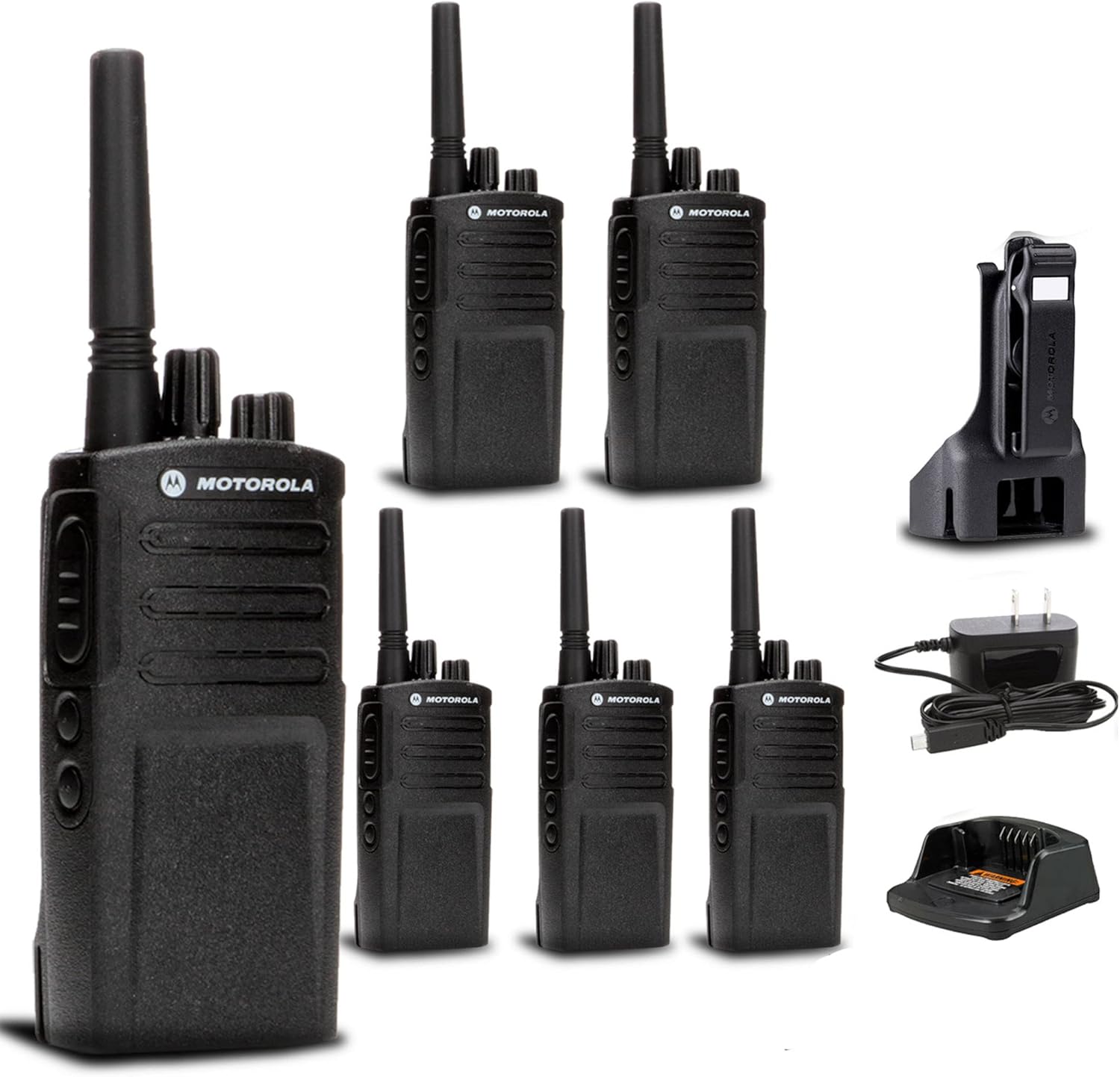 6 x Motorola RMV2080 On-Site 2-Way Business Radio  + Mic Cleaner Spray + More