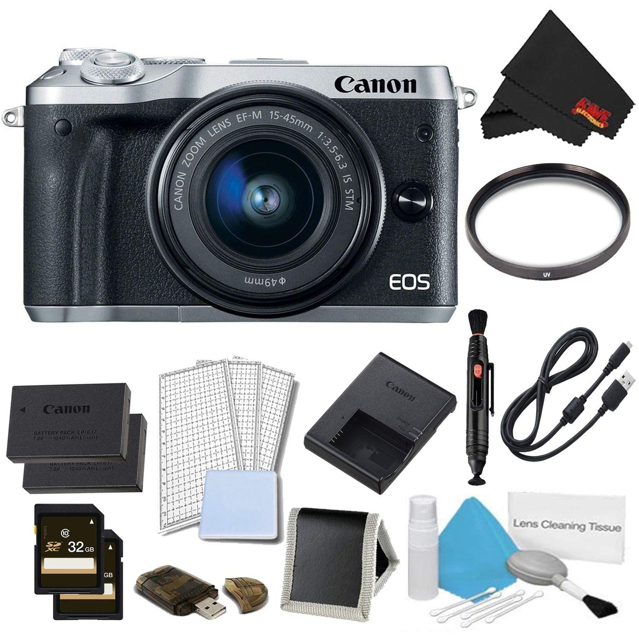Canon EOS M6 Mirrorless Digital Camera with 15-45mm Lens Silver Pro Bundle - International Model Canon