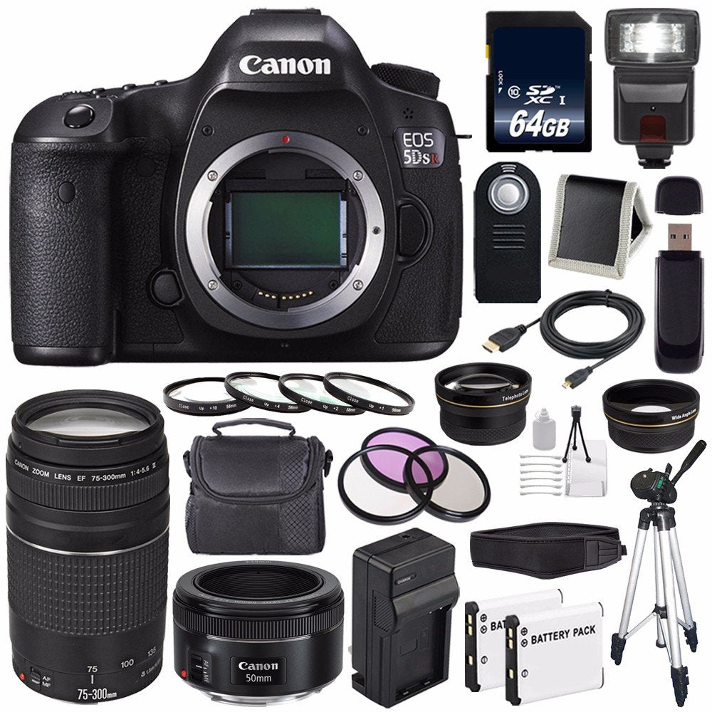 Canon EOS 5DS R DSLR Camera (International Model) 0582C002 + Canon EF 75-300 III+ EF 50mm f/1.8 STM Lens Bundle