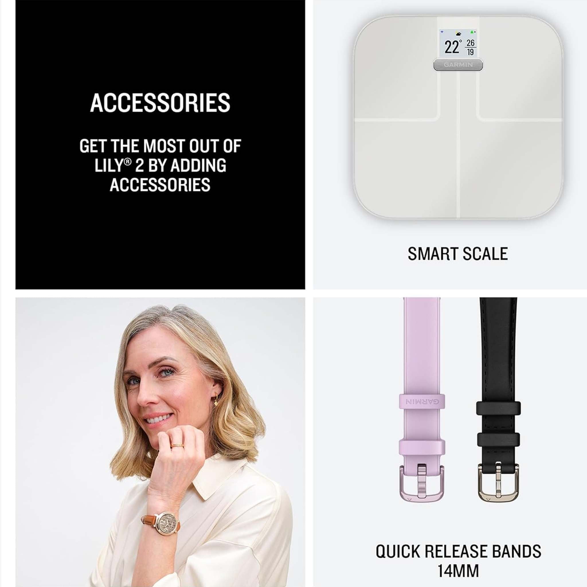 Garmin Lily 2, Small and Stylish Smartwatch, Hidden Display, Patterned Lens, Up to 5 Days Battery Life, Lilac