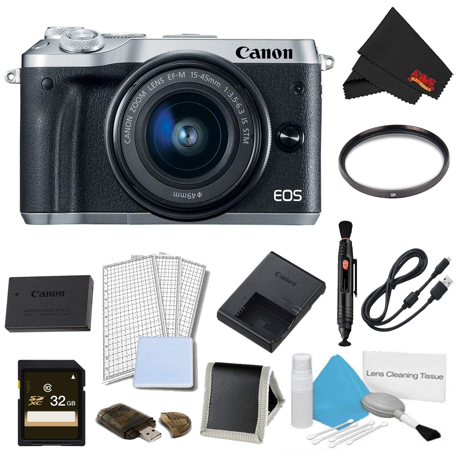 Canon EOS M6 Mirrorless Digital Camera with 15-45mm Lens Silver Advanced Bundle - International Model