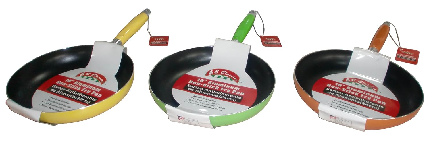 Fry Pan 10" Nonstick Assorted Colors Yellow, Orange, Green