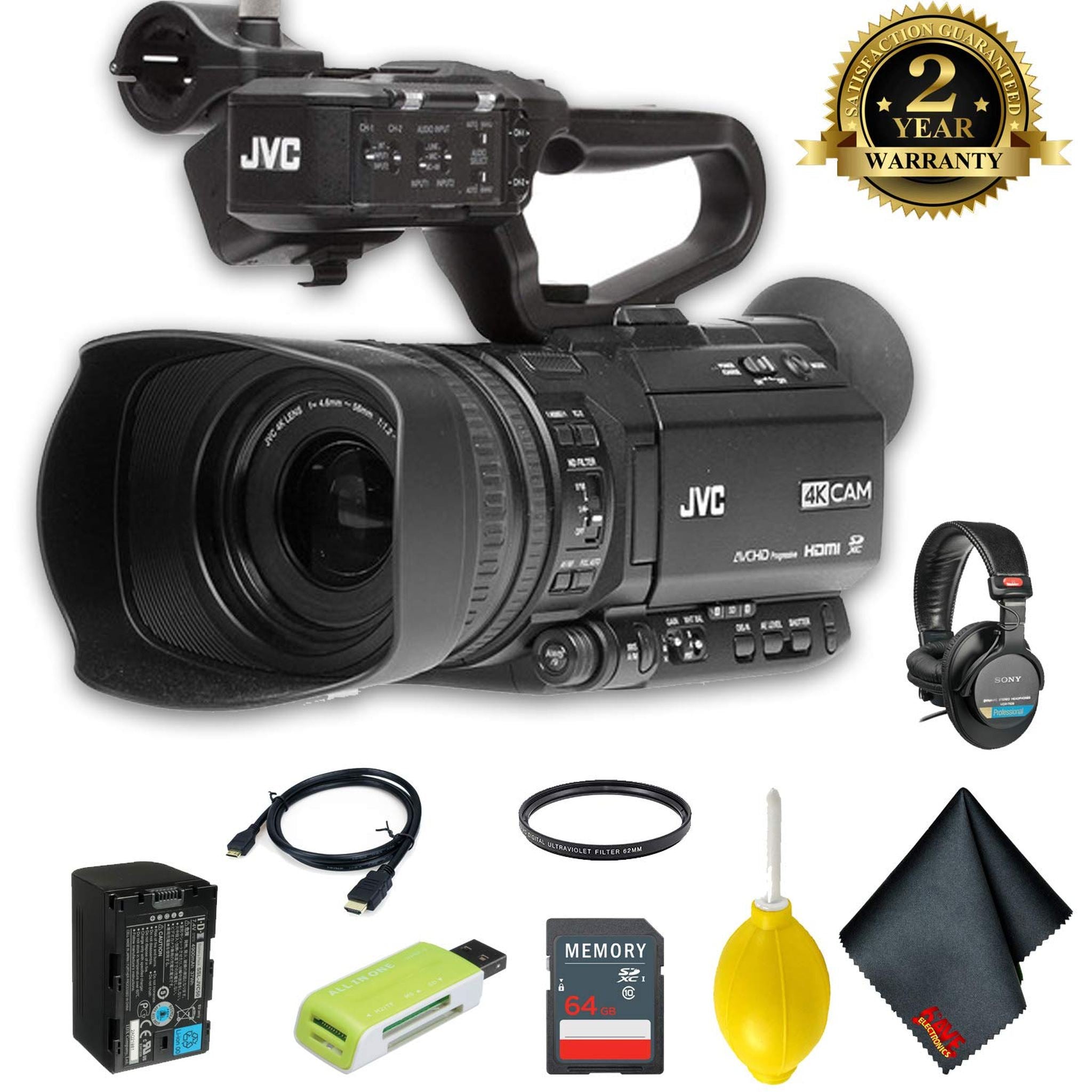 JVC?GY-HM250 UHD 4K Streaming Camcorder with Built-in Lower-Thirds Graphics Ultimate Accessory Bundle JVC
