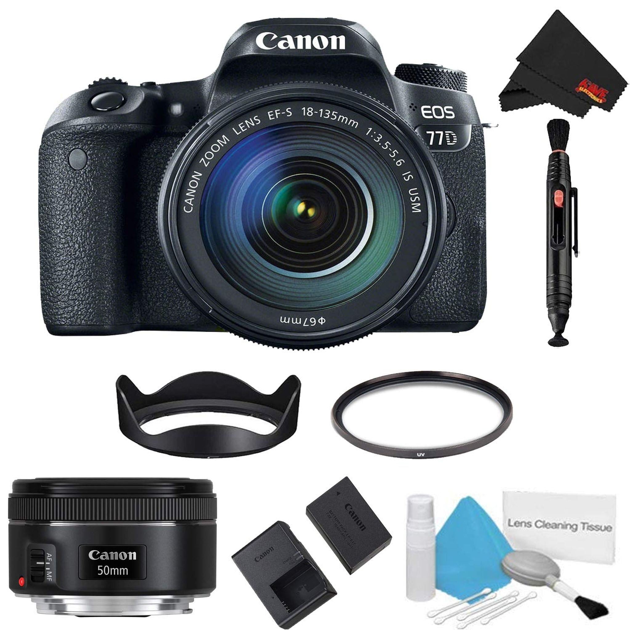 Canon EOS 77D DSLR Camera with 18-135mm Lens Bundle + Bonus 50mm Lens International Model Canon