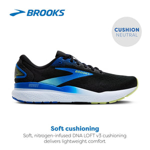 Brooks Men’s Ghost 16 Neutral Running Shoe - Black/Cobalt/Neo Yellow - 11.5 Medium