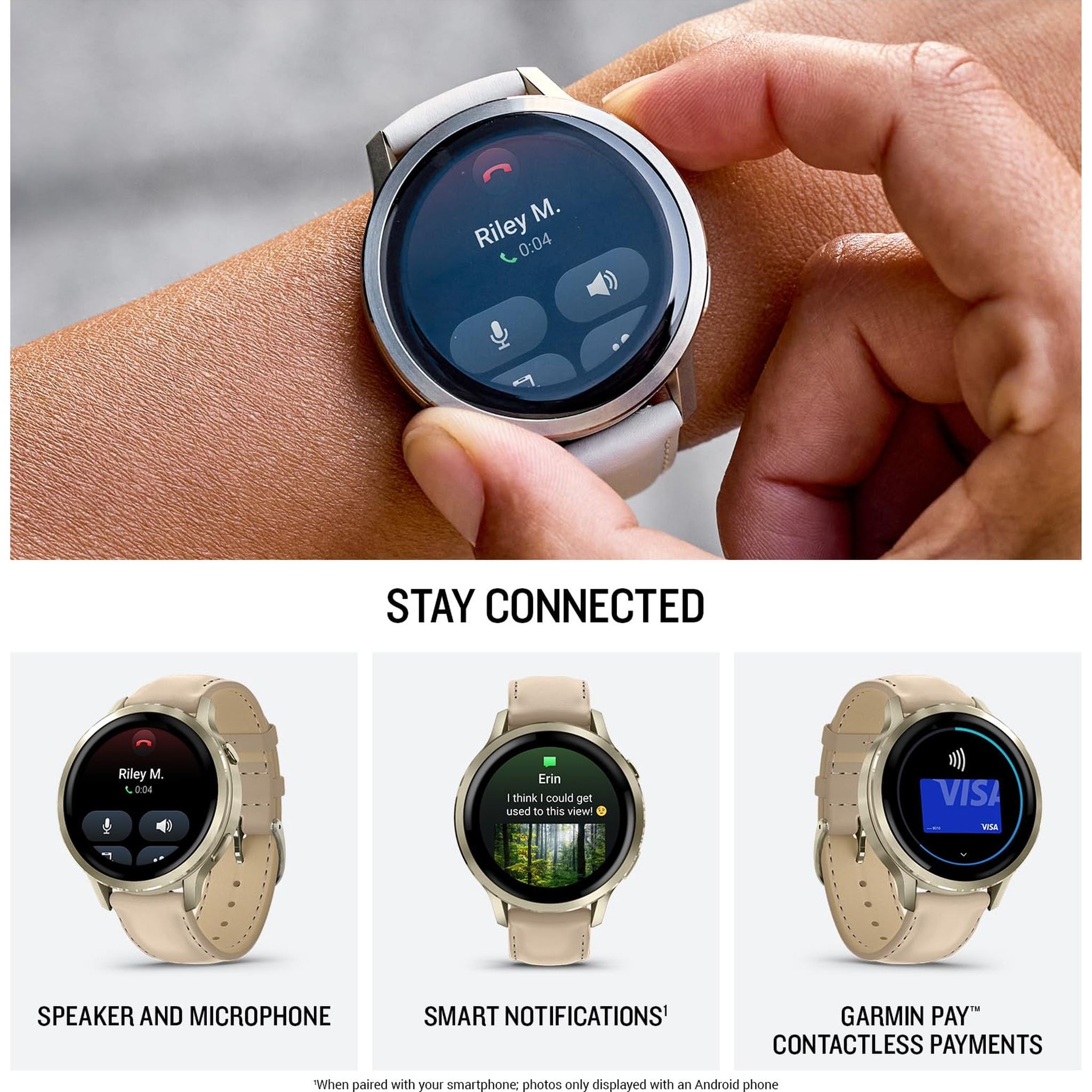 Garmin Venu® 4, 41mm, Advanced Health and Fitness GPS Smartwatch, Bright and Colorful Display, Built-in Flashlight, 10 Days of Battery Life, Lunar Gold with Bone Silicone Band/Light Sand Leather Band