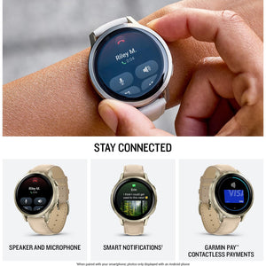 Garmin Venu® 4, 41mm, Advanced Health and Fitness GPS Smartwatch, Bright and Colorful Display, Built-in Flashlight, 10 Days of Battery Life, Lunar Gold with Bone Silicone Band/Light Sand Leather Band
