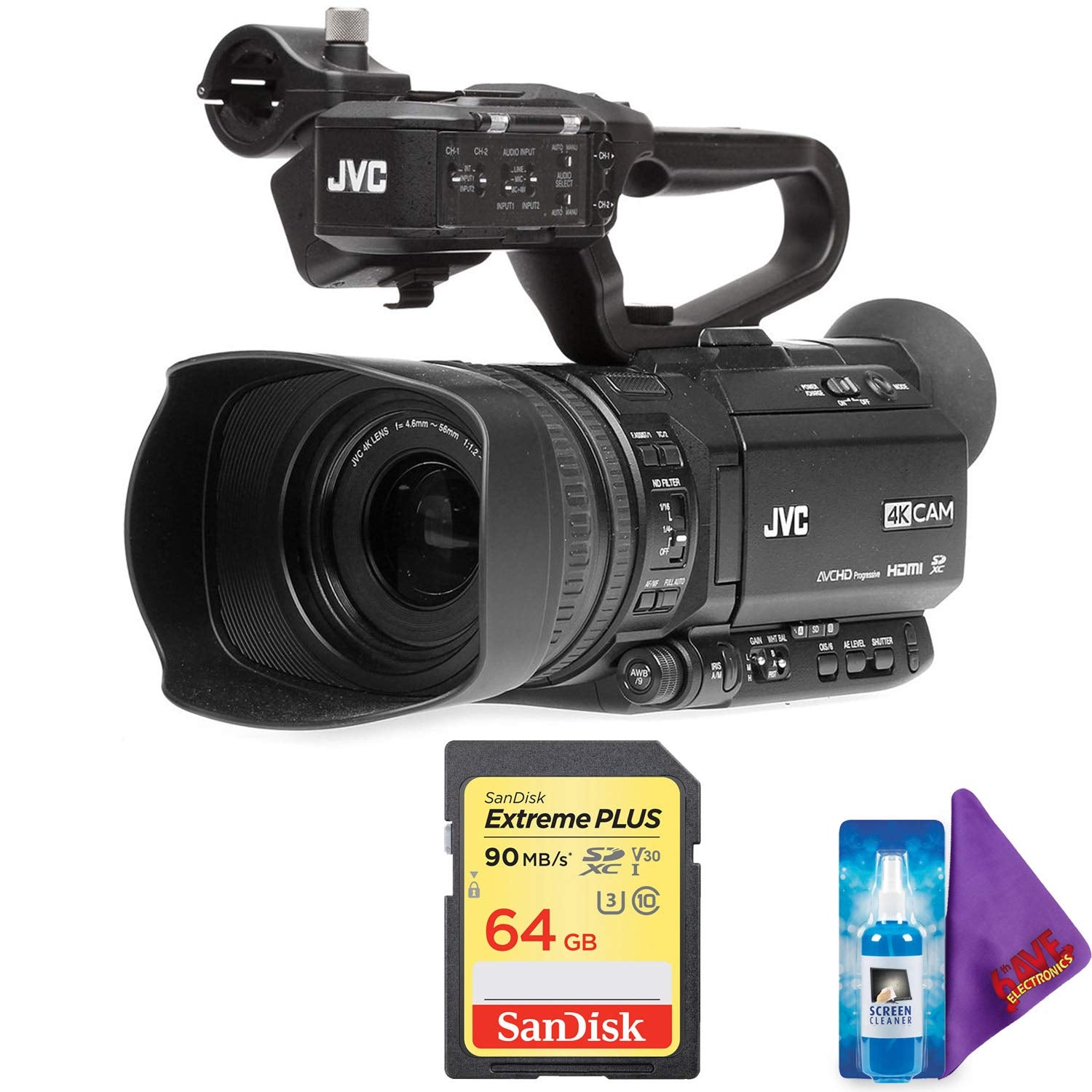 JVC GY-HM180 Ultra HD 4K Camcorder with HD-SDI + Pro Memory Card