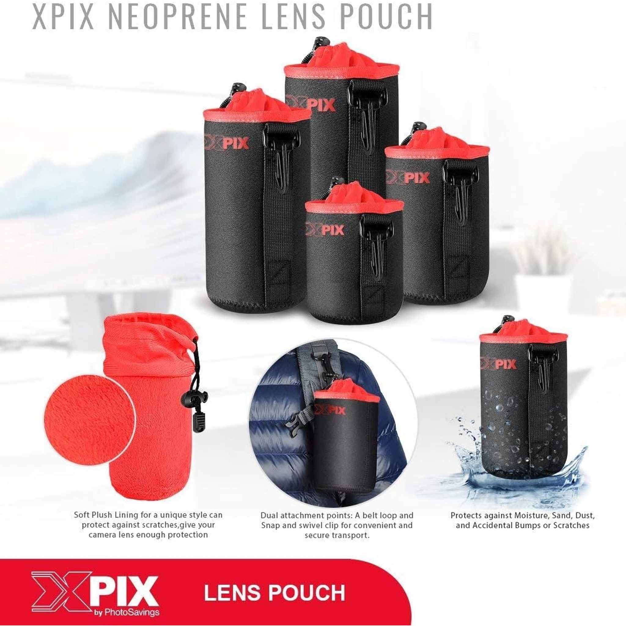 XPIX Small Neoprene Pouch Bag for DSLR Camera Lenses Canon, Nikon, Sony, Olympus,Fujfilm,Panasonic, and More