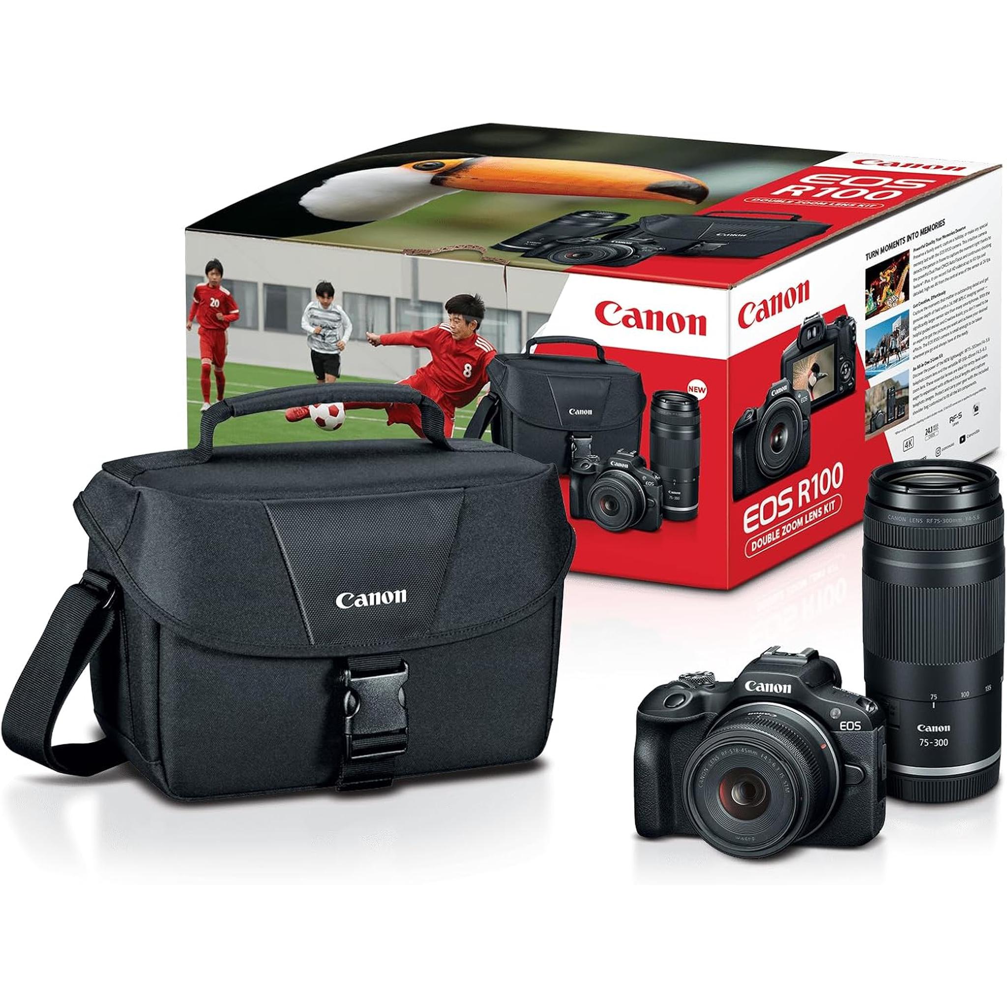 Canon EOS R100 Mirrorless Camera RF-S18-45mm F4.5-6.3 is STM & RF-75-300mm F4-5.6 Lens Kit, 24.1 Megapixel CMOS APS-C Sensor, 4K Video, RF Mount, Black
