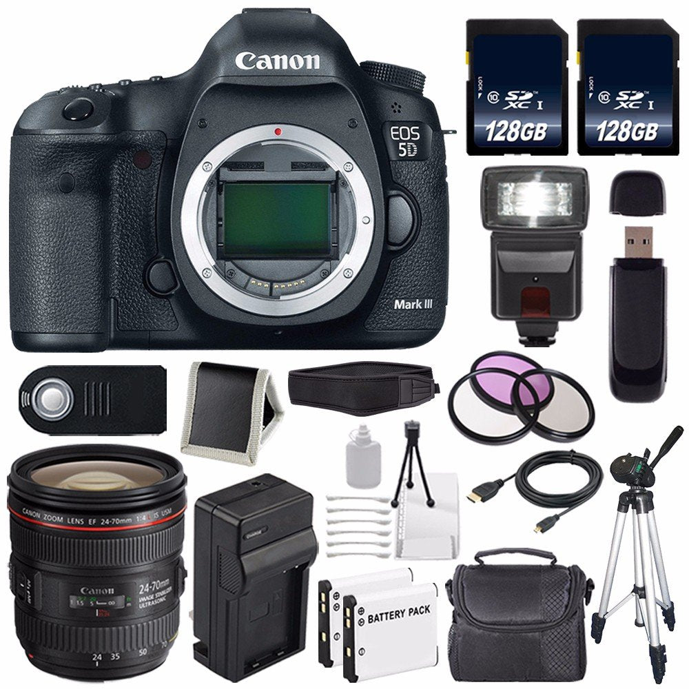 Canon EOD 5D III Digital Camera International Model + Canon EF 24-70mm f/4L is USM Lens + LP-E6 Battery + 128GB SDXC Cla