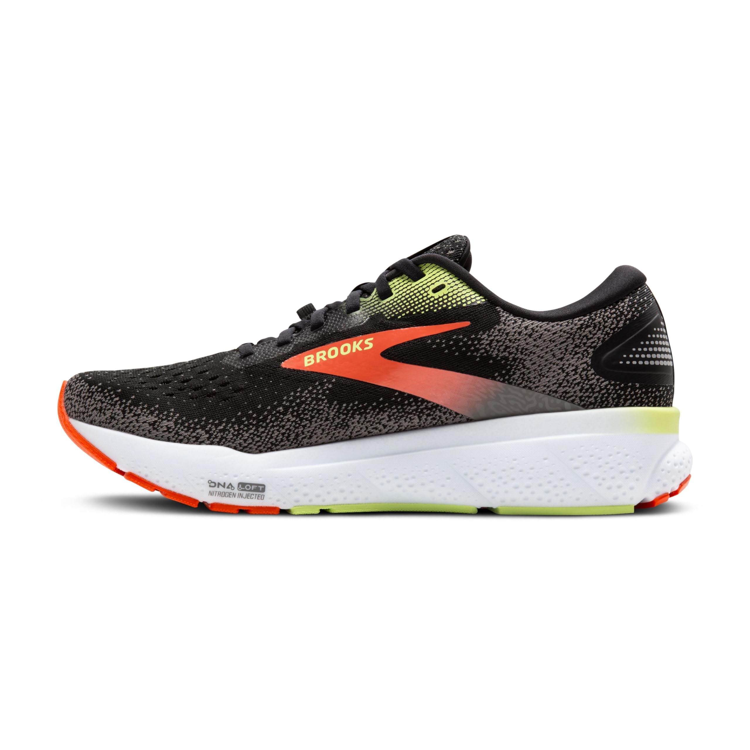Brooks Men's Ghost 16 GTX Waterproof Neutral Running Shoe - Black/Mandarin Red/Green - 13 Medium