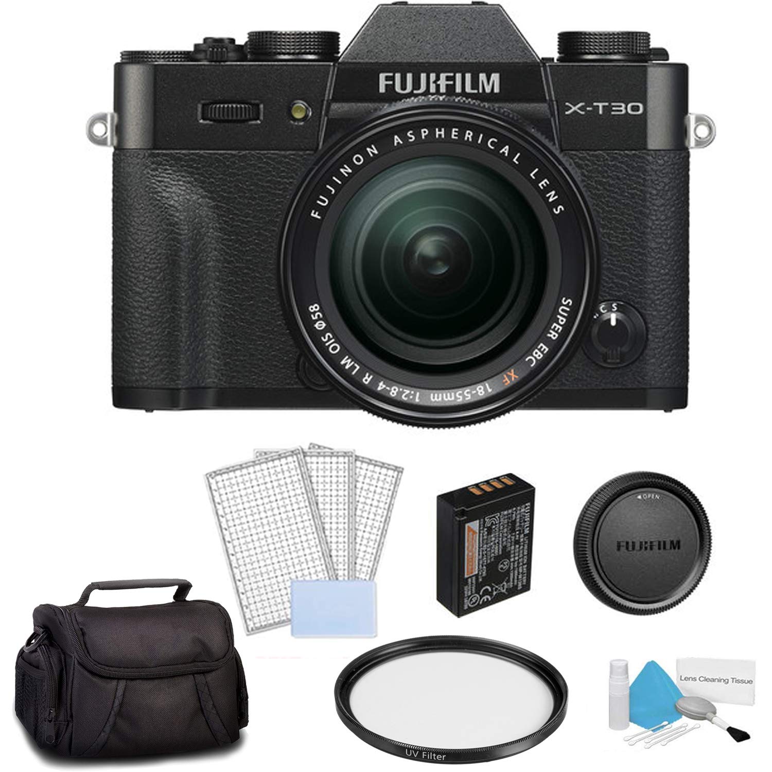 FUJIFILM X-T30 Mirrorless Digital Camera with 18-55mm Lens Black 16619920 - Bundle with Carrying Case + More