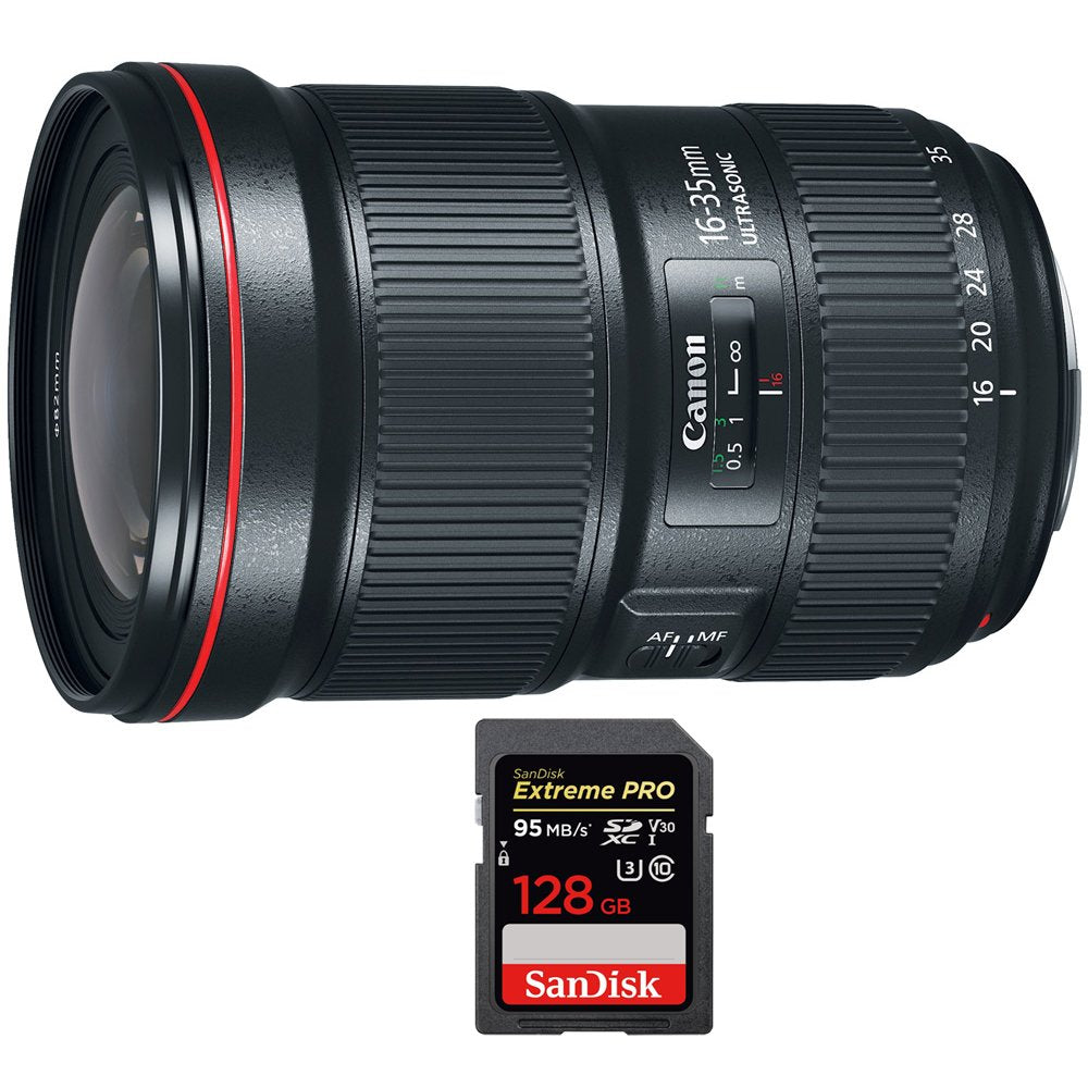 Canon EF 16-35mm f/2.8L III USM Ultra Wide Angle Zoom Lens 0573C002 with Sandisk Extreme PRO SDXC 128GB UHS-1 Memory C Canon