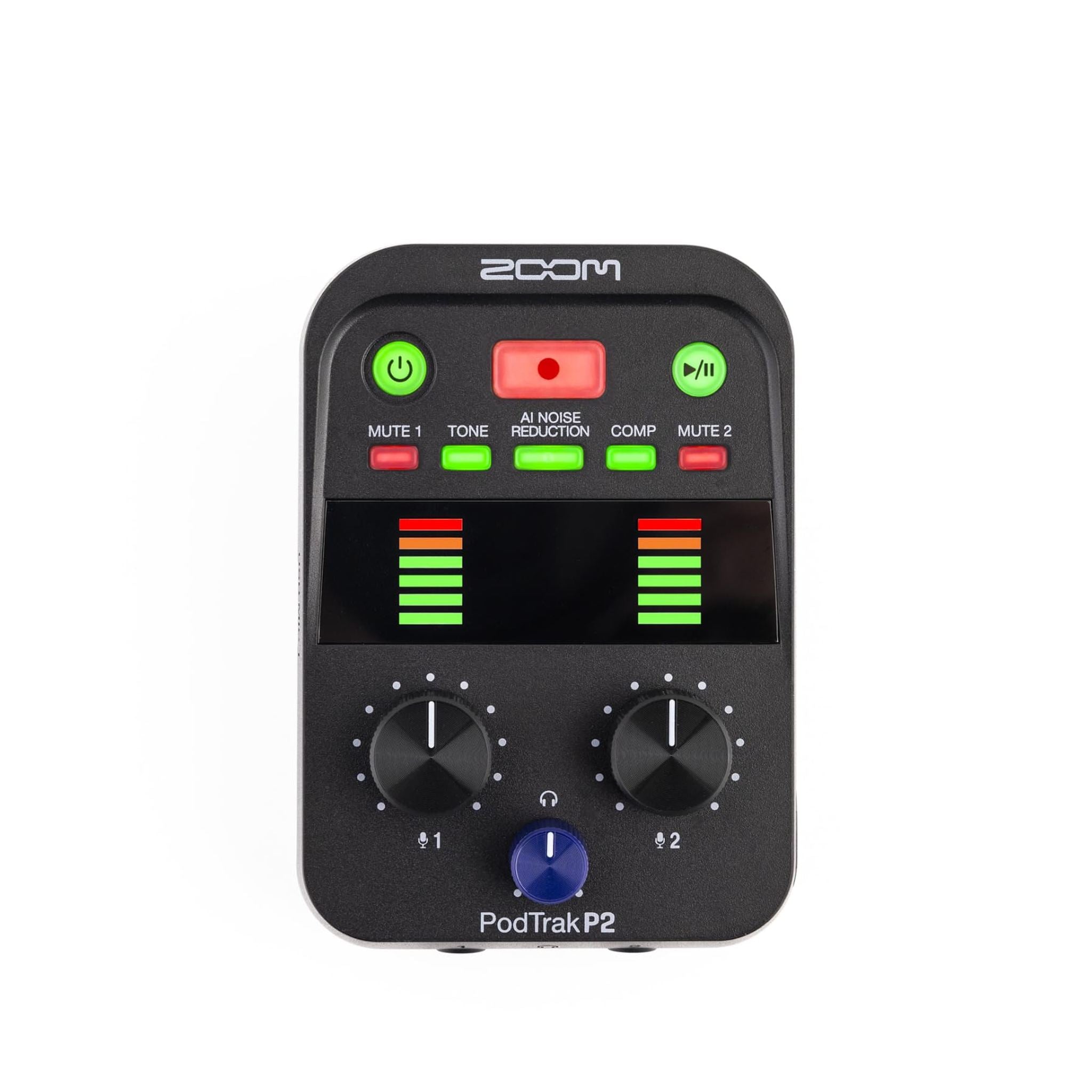 PodTrak P2 Podcast Recorder with 2 USB Mic Inputs, 2 Headphone Outputs, AI Noise Reduction, Tone & COMP Effects, Remote Guest Recording, SD Cards up to 1TB, Battery Powered, & USB-C Powered