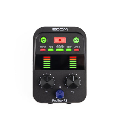 PodTrak P2 Podcast Recorder with 2 USB Mic Inputs, 2 Headphone Outputs, AI Noise Reduction, Tone & COMP Effects, Remote Guest Recording, SD Cards up to 1TB, Battery Powered, & USB-C Powered