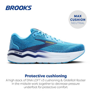 Brooks Men’s Ghost Max 2 Neutral Running & Walking Shoe - Bonnie Blue/Blue Ribbon/Yellow - 8 Medium