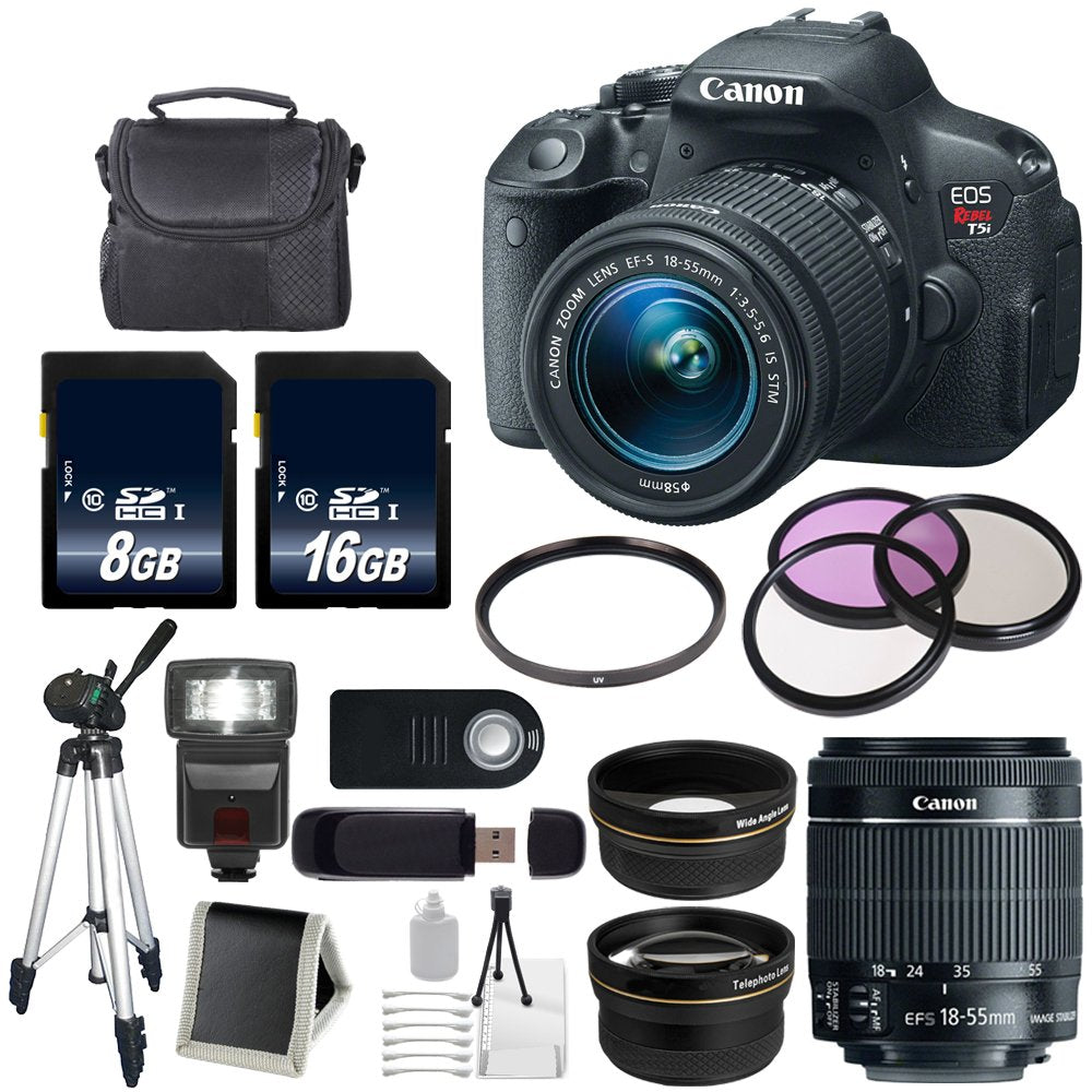 Canon EOS Rebel T5i 18 MP CMOS Digital SLR Camera w/EF-S 18-55mm f/3.5-5.6 Lens + 58mm Wide Angle + 58mm UV Filter (Inte