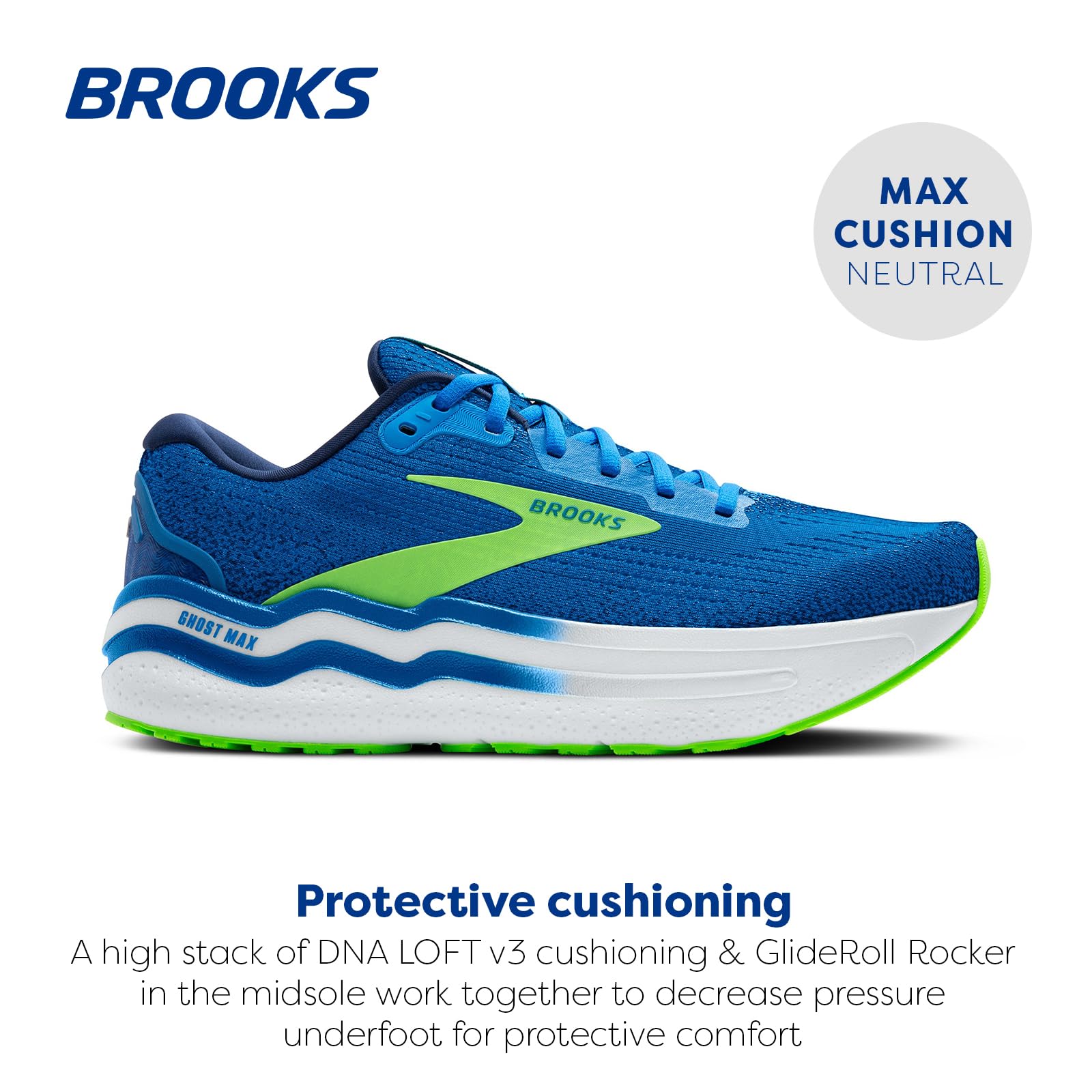 Brooks Men’s Ghost Max 2 Neutral Running & Walking Shoe - Dutch Blue/Green Gecko/Peacoat - 9 Medium