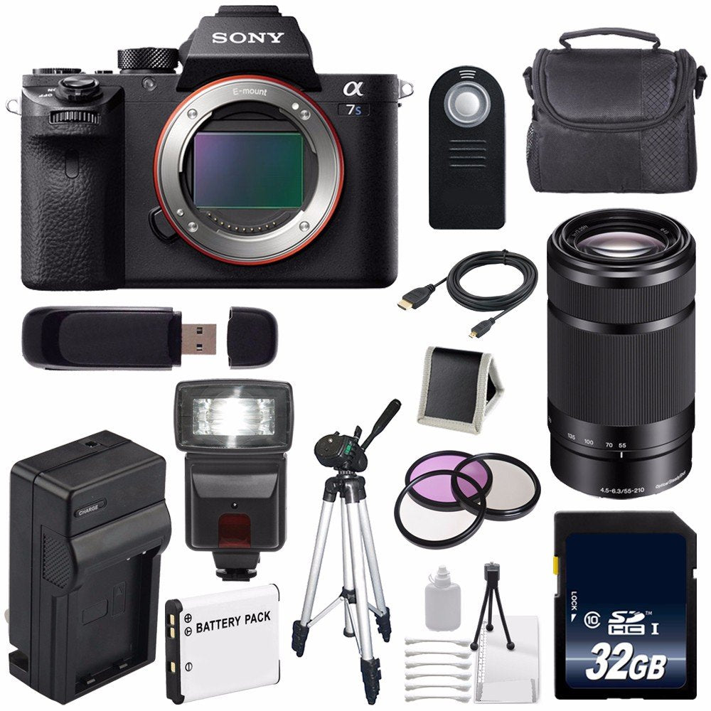 Sony Alpha a7S II a7S Mark II a7SII ILCE7SM2/B Mirrorless Digital Camera (International Model) + Sony E 55-210mm f/4.5-6 Lens Starter Bundle