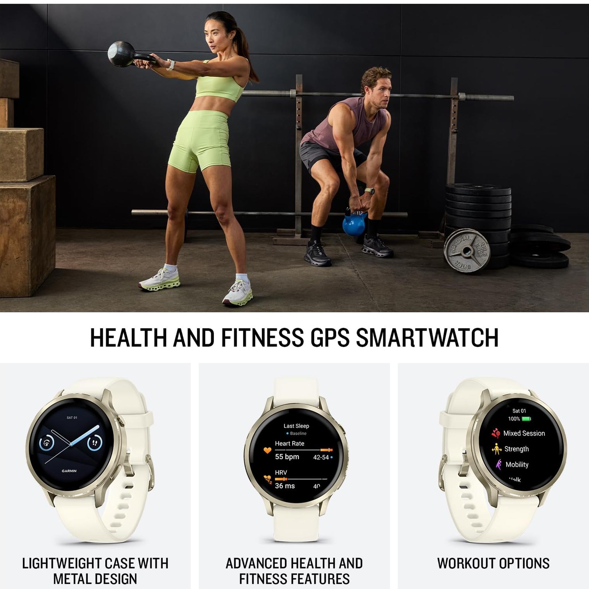 Garmin Venu® 4, 41mm, Advanced Health and Fitness GPS Smartwatch, Bright and Colorful Display, Built-in Flashlight, 10 Days of Battery Life, Lunar Gold with Bone Silicone Band