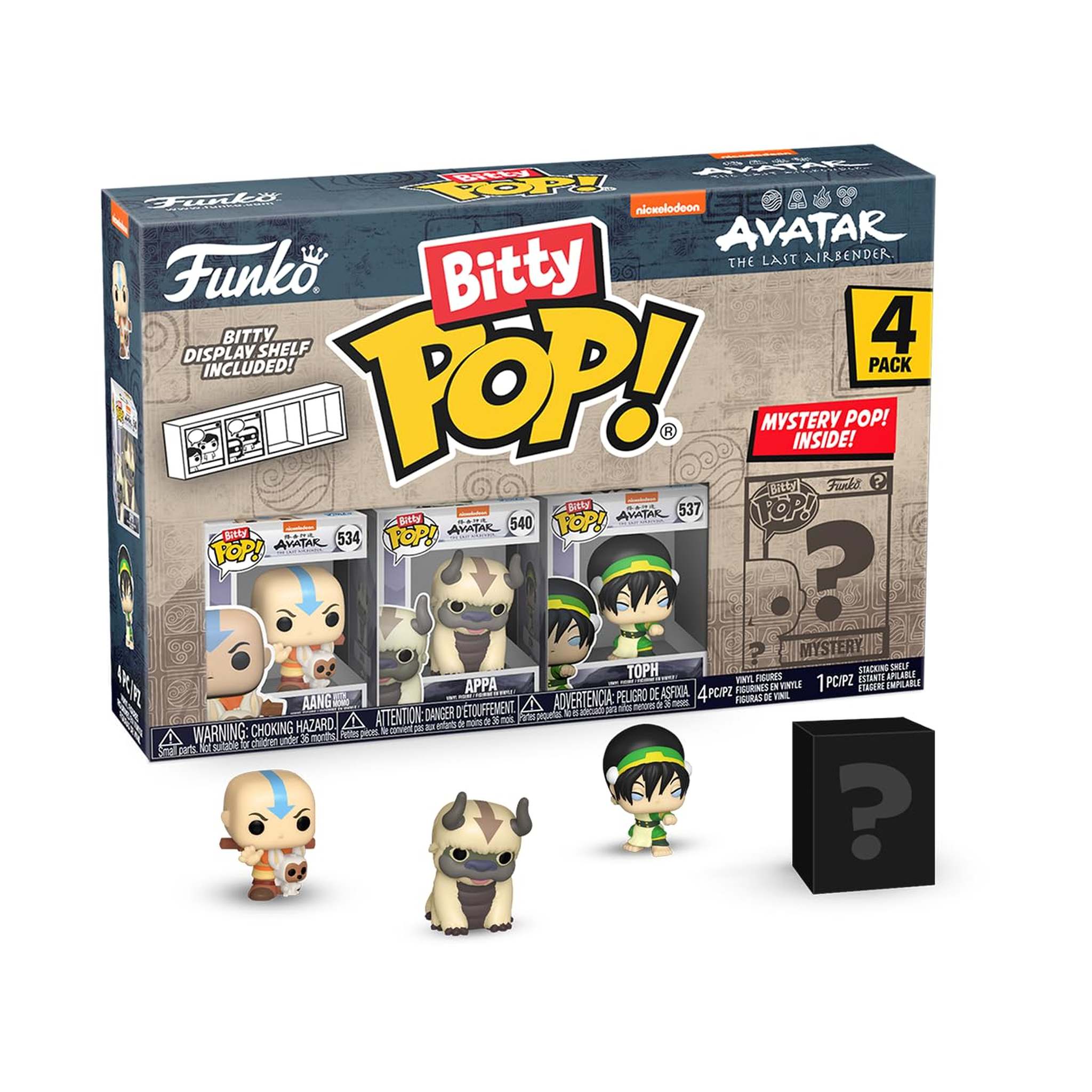 Funko Bitty Pop! Avatar: The Last Airbender - Aang, Appa, Toph, & A Surprise Mystery Mini Figure - 0.9 Inch 2.2 Cm Collectable - Stackable Display Shelf Included - Gift Idea Cake Topper