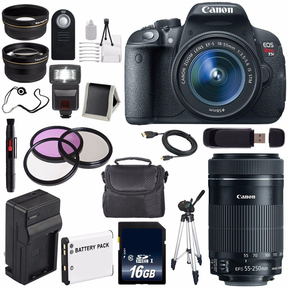 Canon EOS Rebel T5i 18 MP CMOS Digital SLR Camera w/EF-S 18-55mm f/3.5-5.6 Lens (International Model) + Canon EF-S 55-25