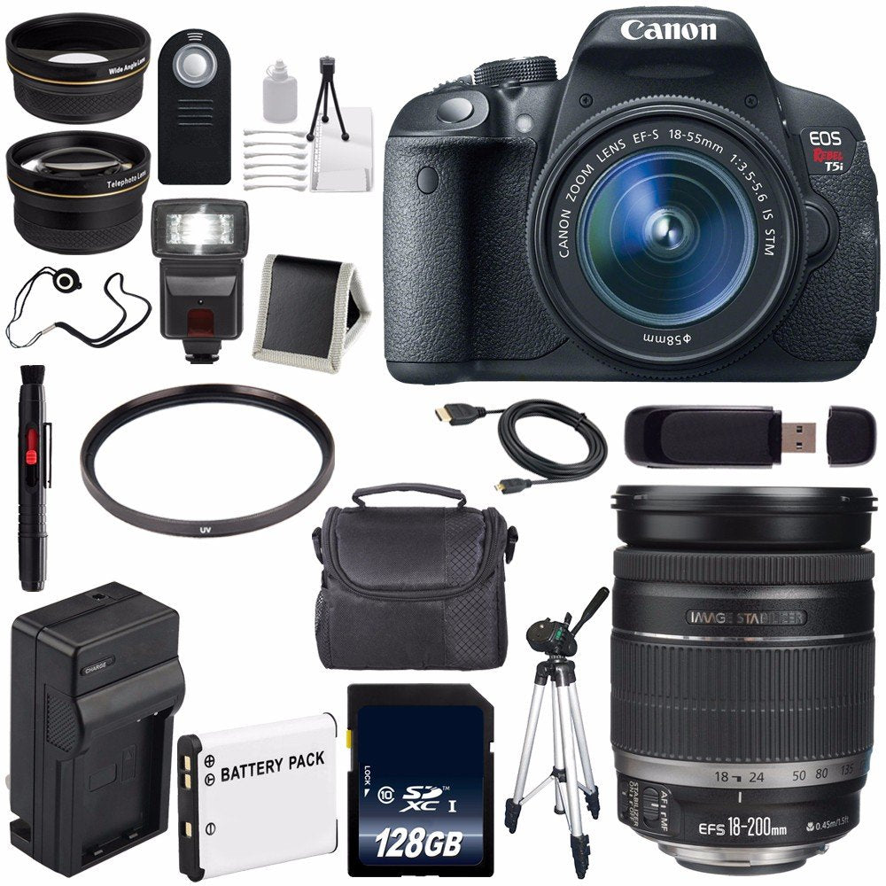 Canon EOS Rebel T5i 18 MP CMOS Digital SLR Camera w/EF-S 18-55mm f/3.5-5.6 Lens (International Model) + Canon EF-S 18-20