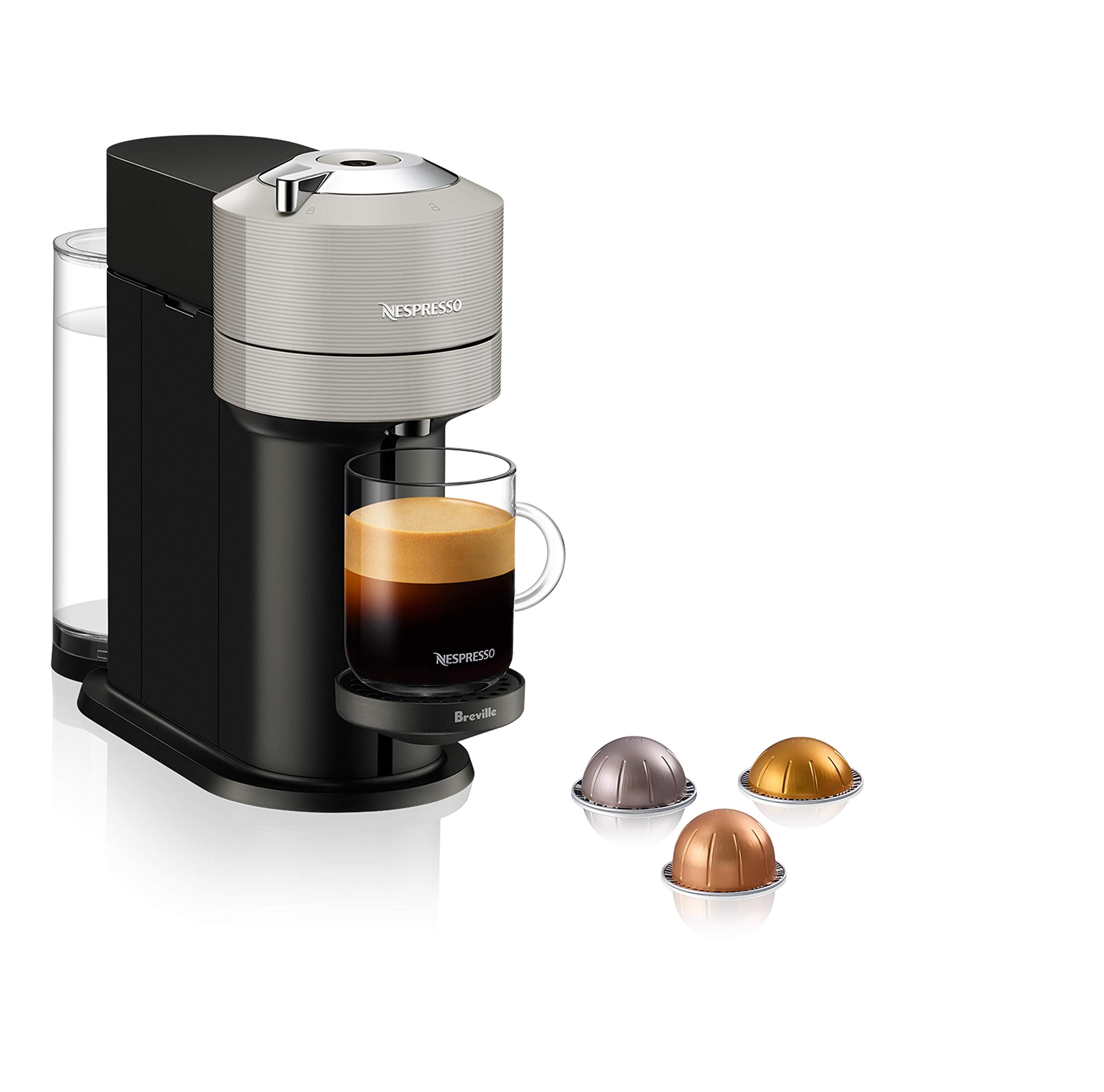 Nespresso Vertuo Next Coffee and Espresso Maker by Breville, with Aeroccino Milk Frother, Light Grey