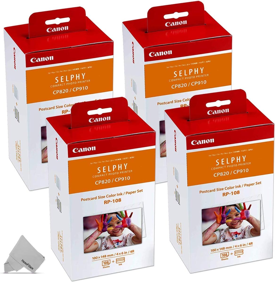 4 Pack Canon RP-108/RP108 Color Ink Paper Set (8 Ink Toners/432 Paper Sheets)